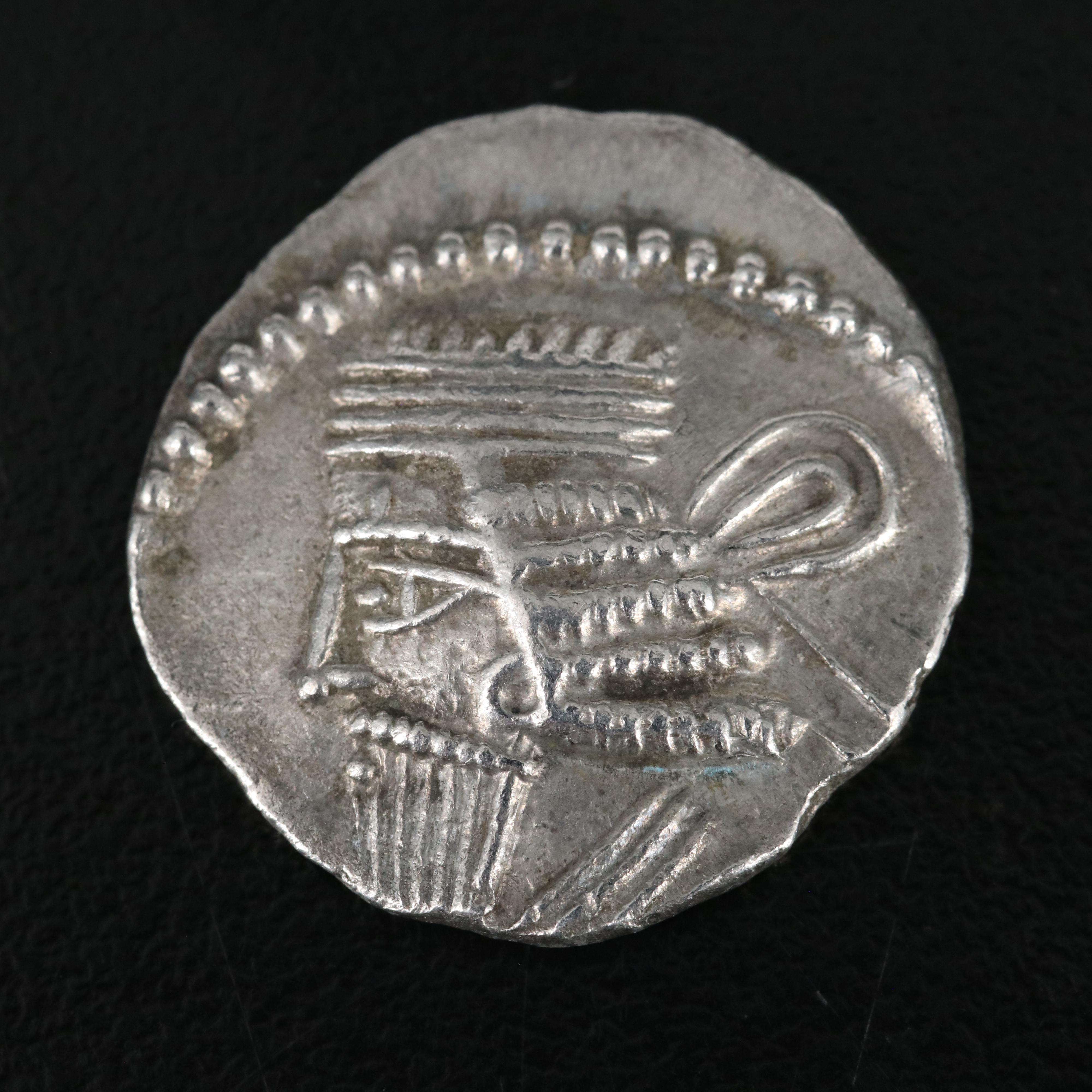 Ancient Parthian Kingdom AR Drachm Coin of Pakoros II, ca. 80 A.D.