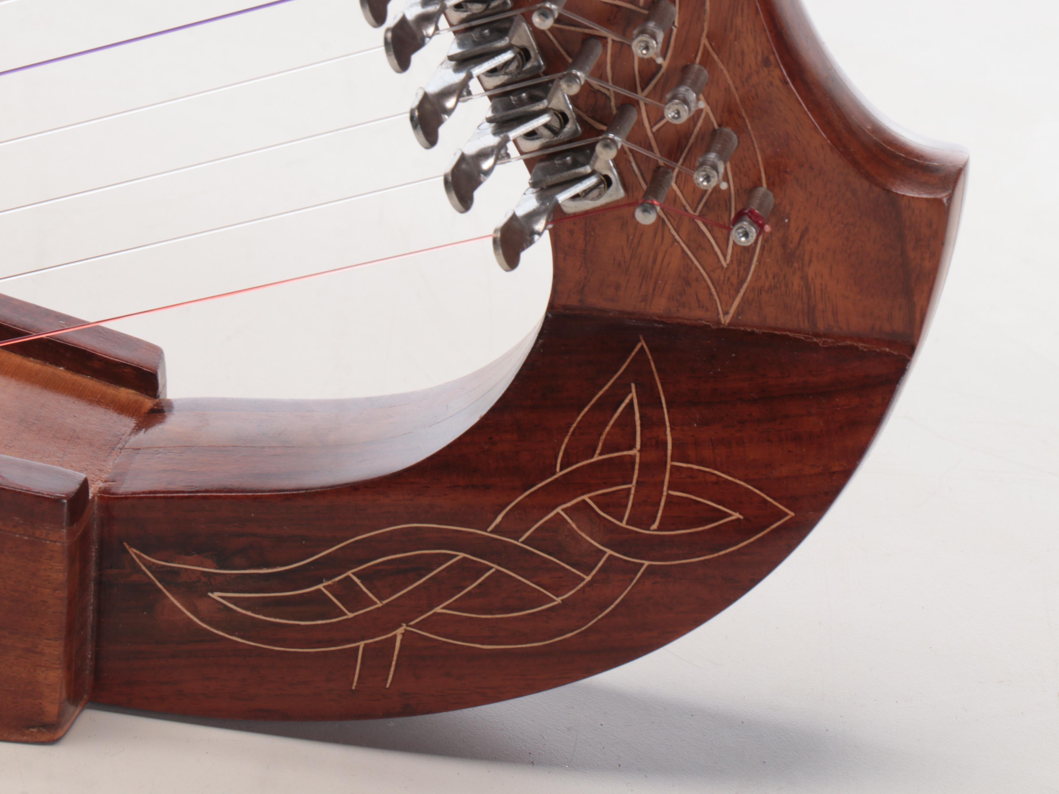 Carved Wood Harp with Celtic Motif