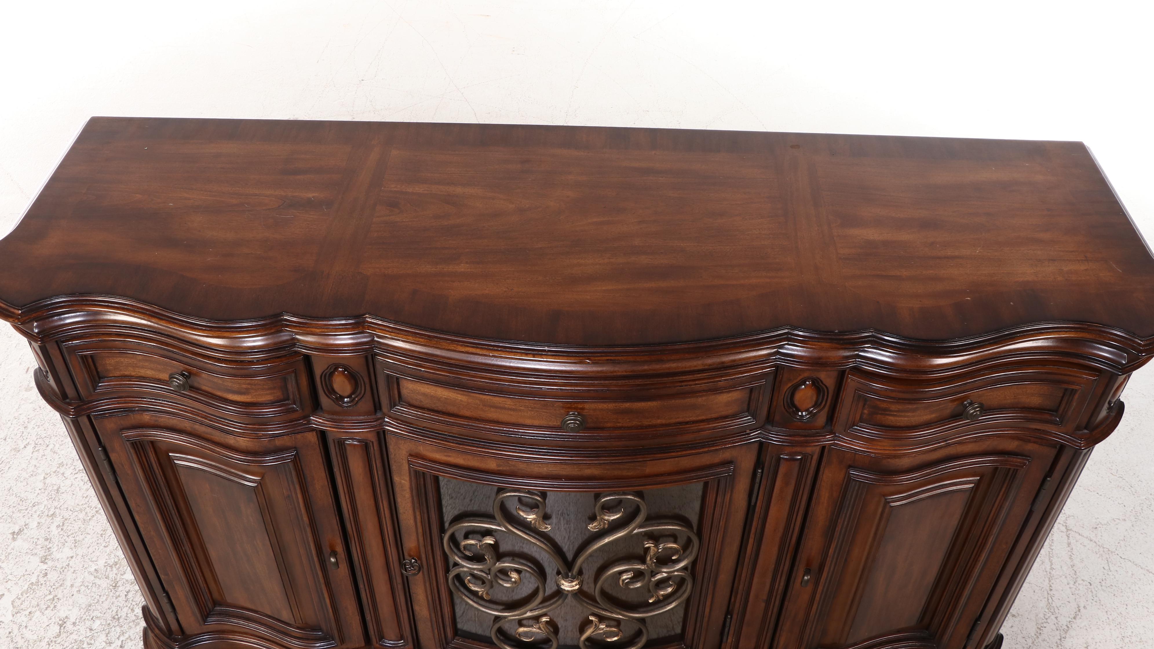 Pulaski "Casa Cristina" Gilt Metal-Mounted & Mahogany-Stained Serpentine Buffet