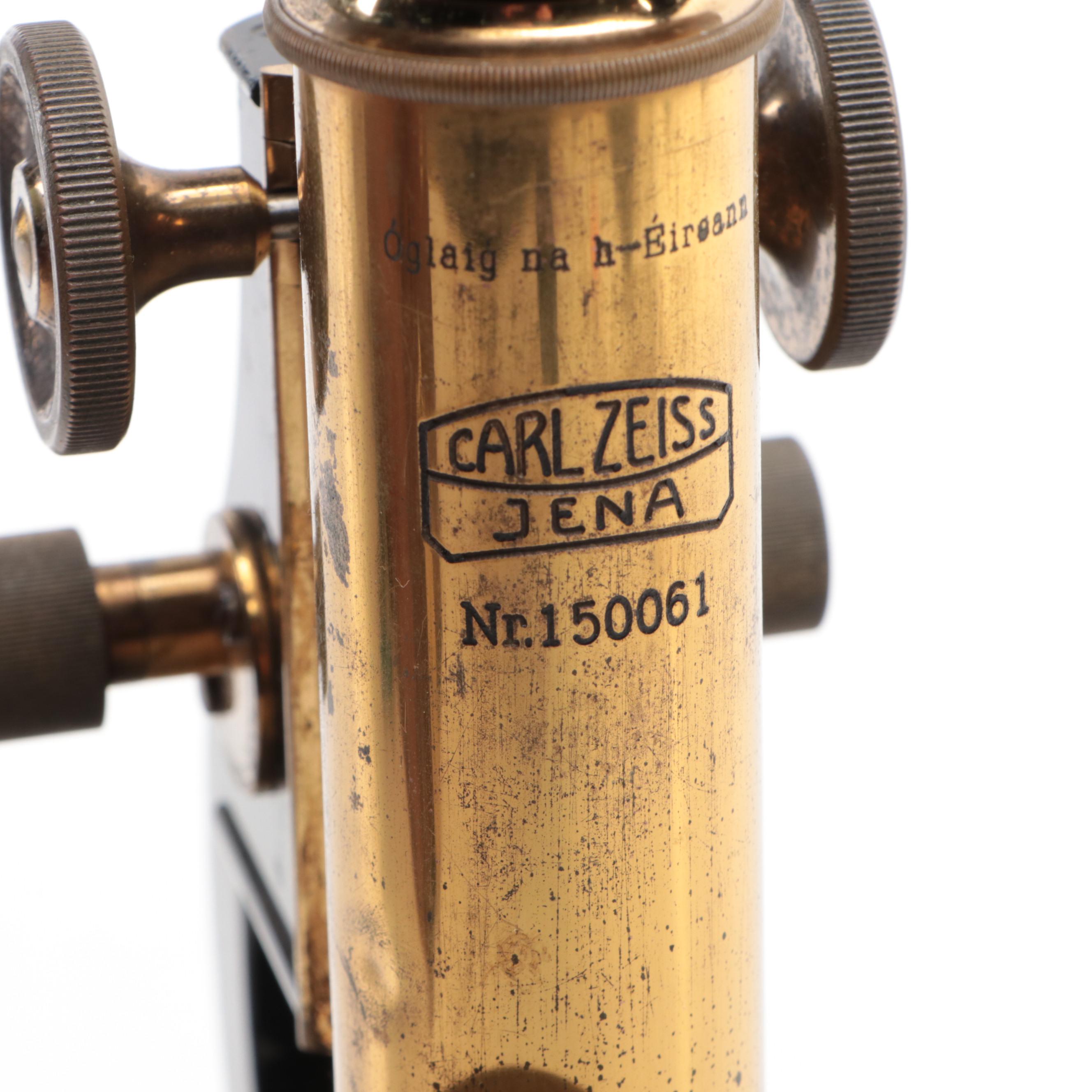 Carl Zeiss Jena Monocular Microscope with Wooden Storage Case