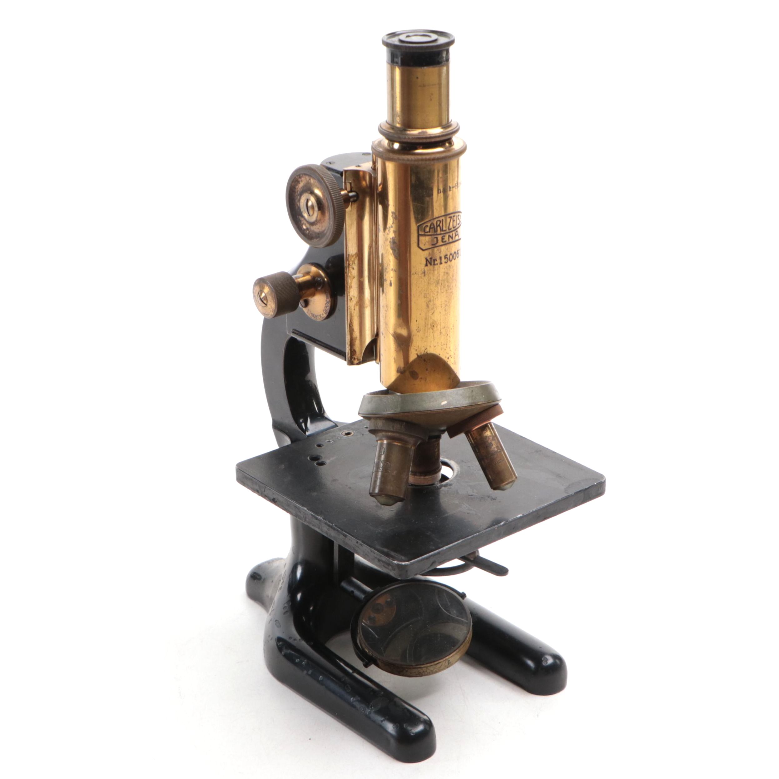 Carl Zeiss Jena Monocular Microscope with Wooden Storage Case
