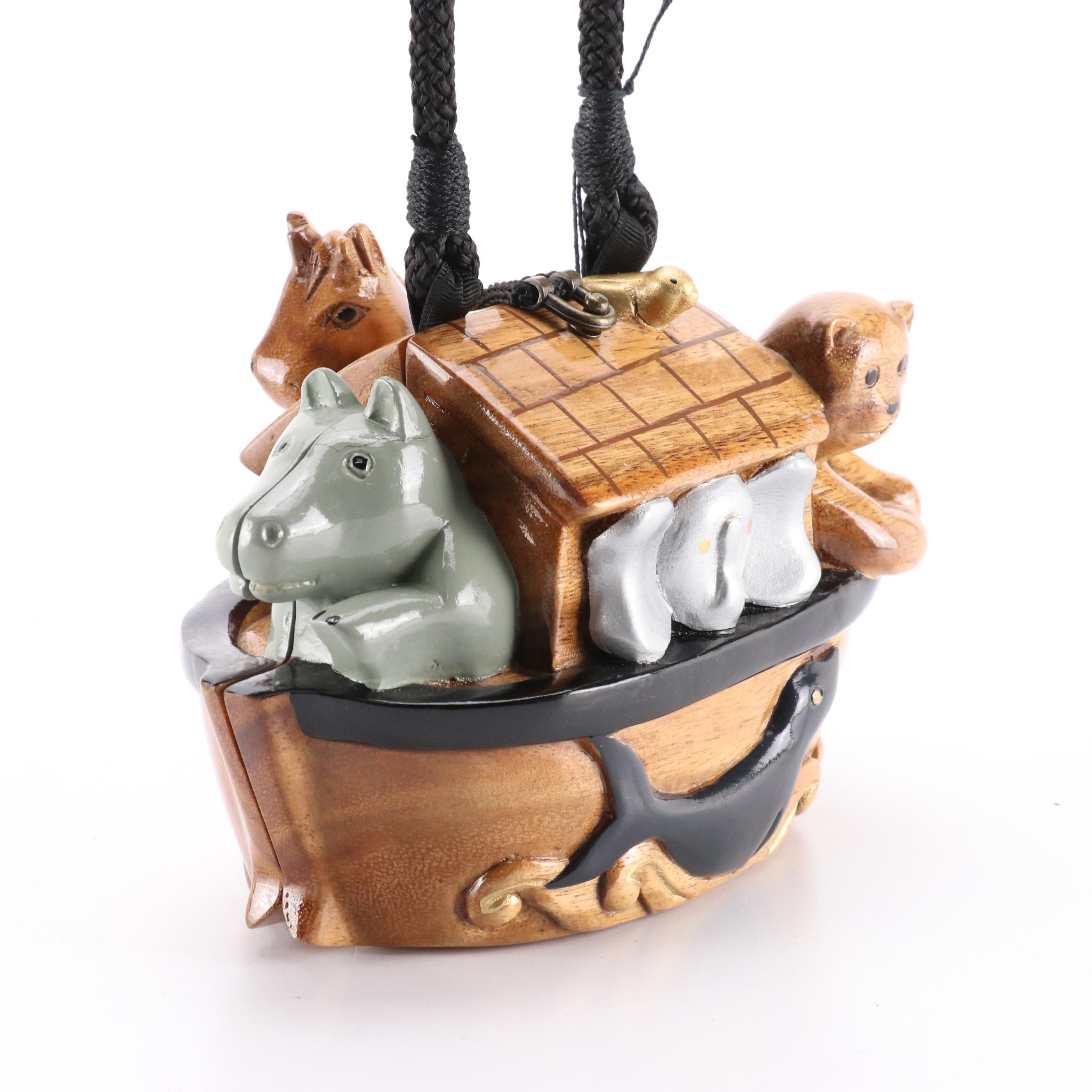 Timmy Woods Noah's Ark Purse in Sculpted Acacia Wood with Tag