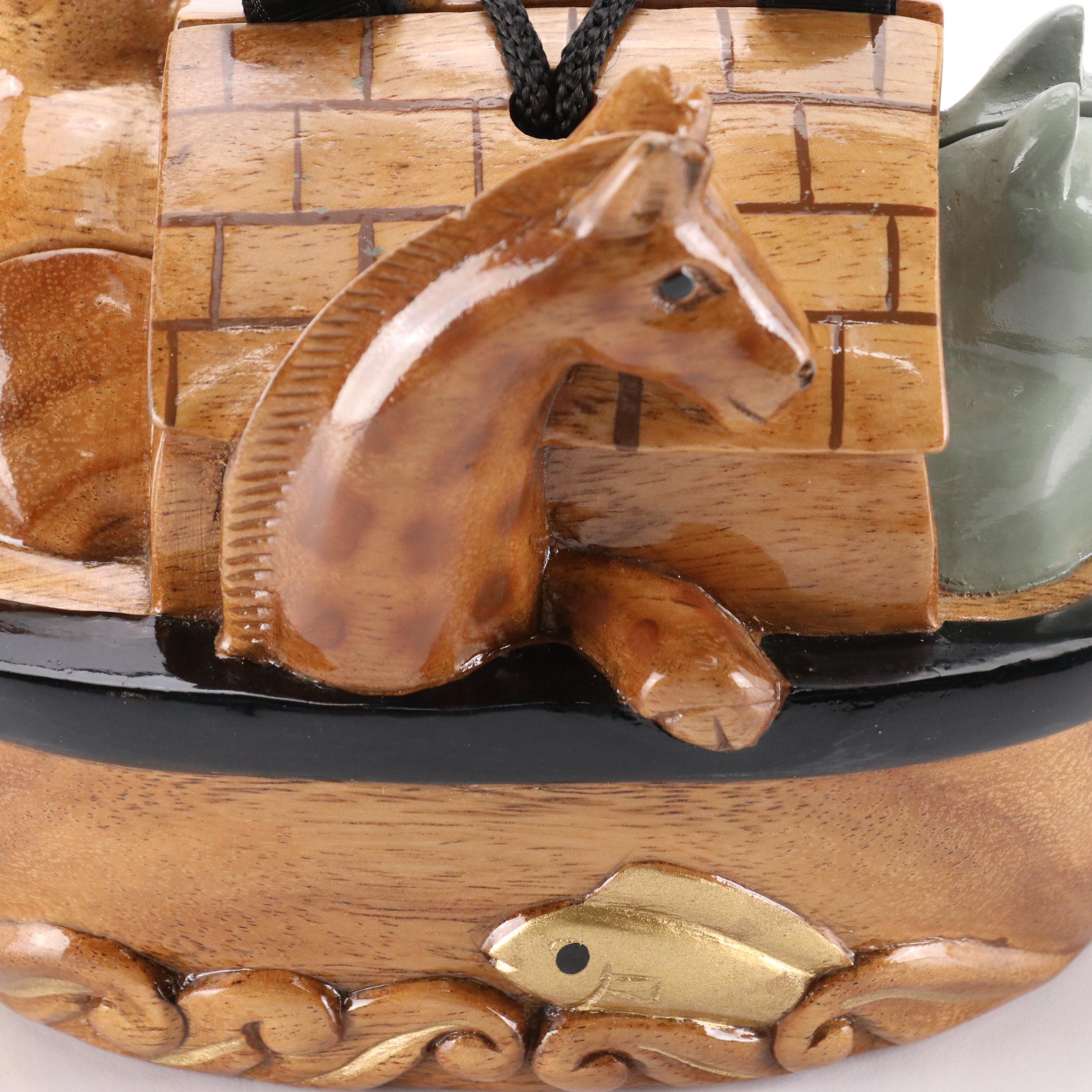 Timmy Woods Noah's Ark Purse in Sculpted Acacia Wood with Tag