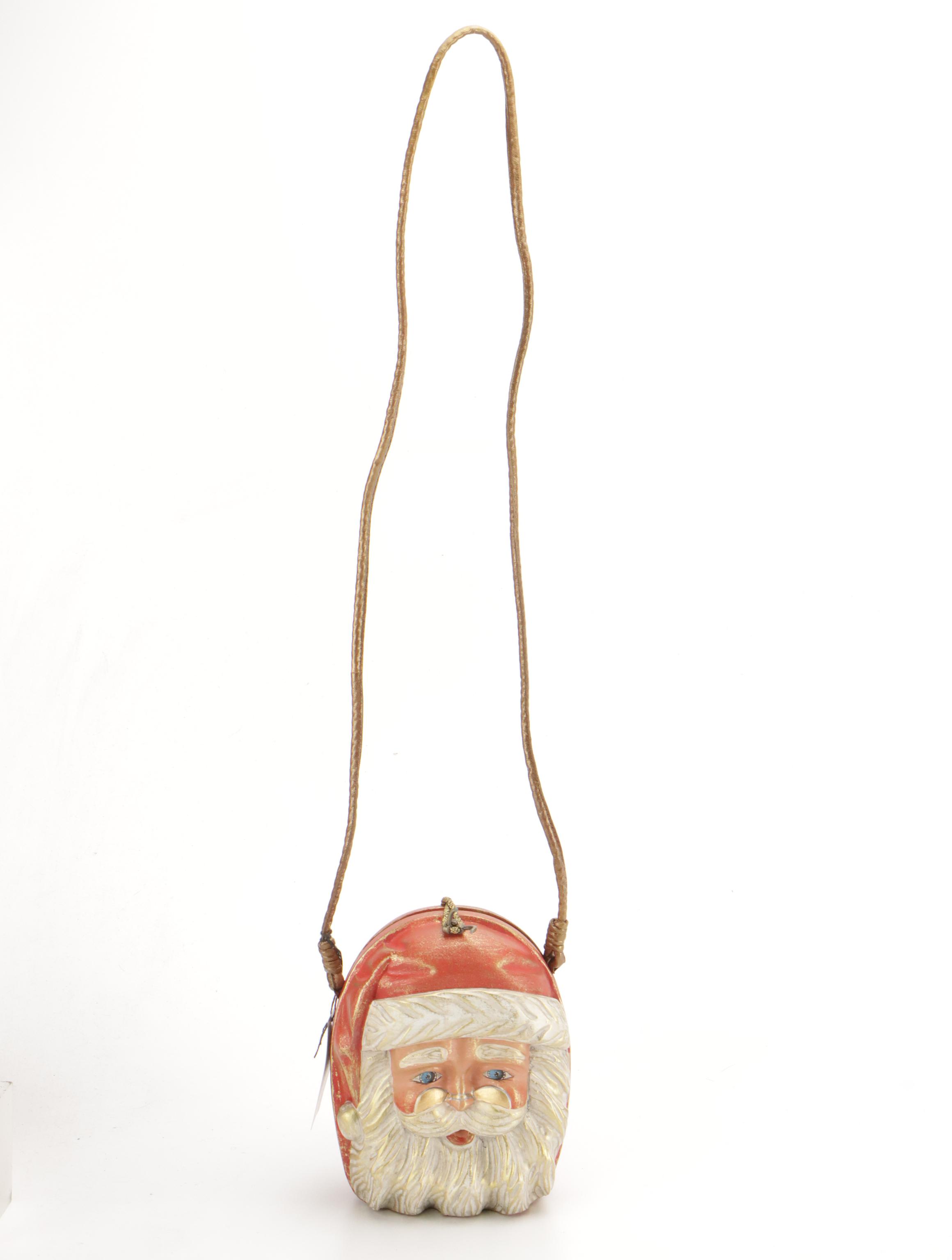 Timmy Woods Signed Santa Purse in Sculpted Acacia Wood with Tag, 1996