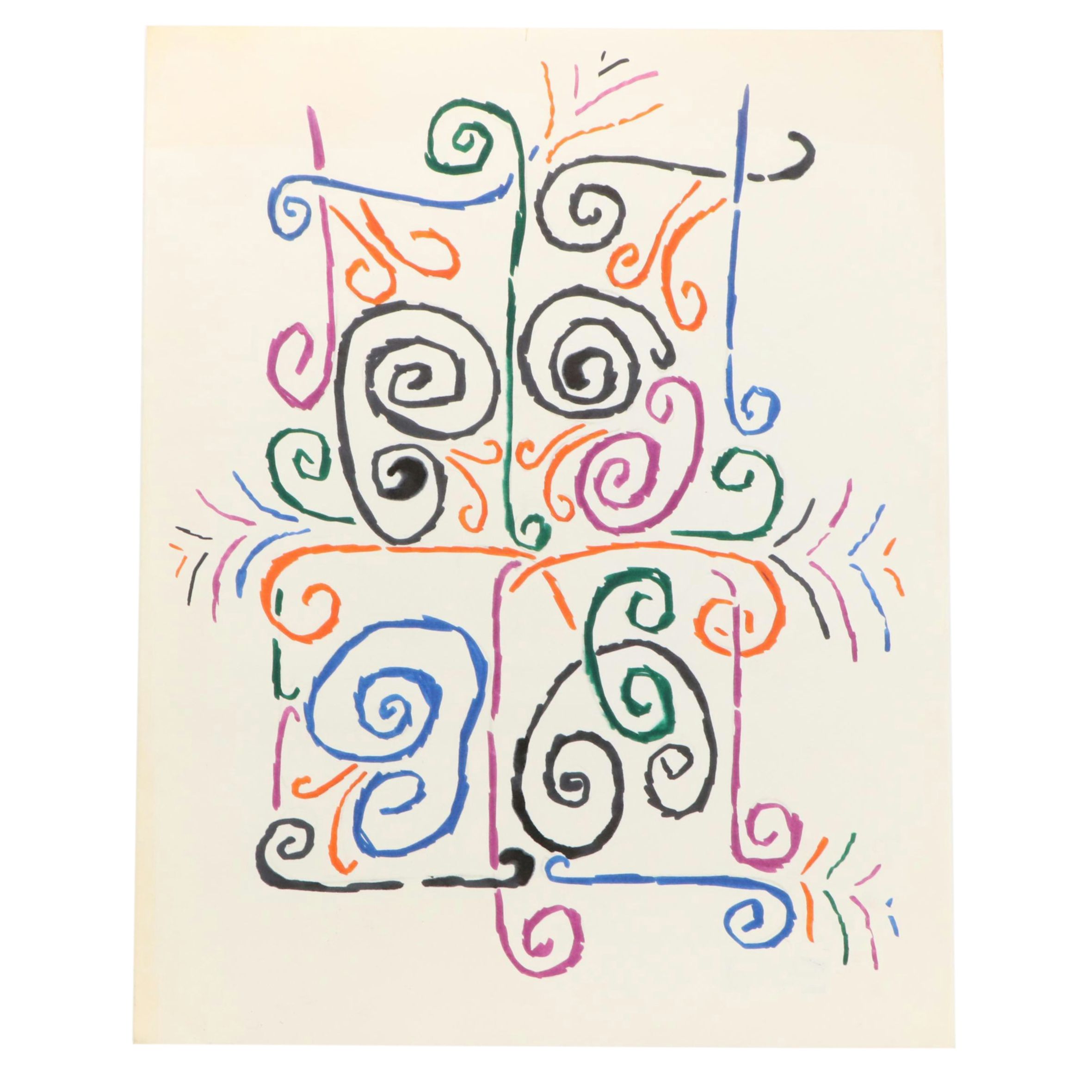 Achillo “Achi” Sullo Abstract Ink Drawing, Mid to Late 20th Century