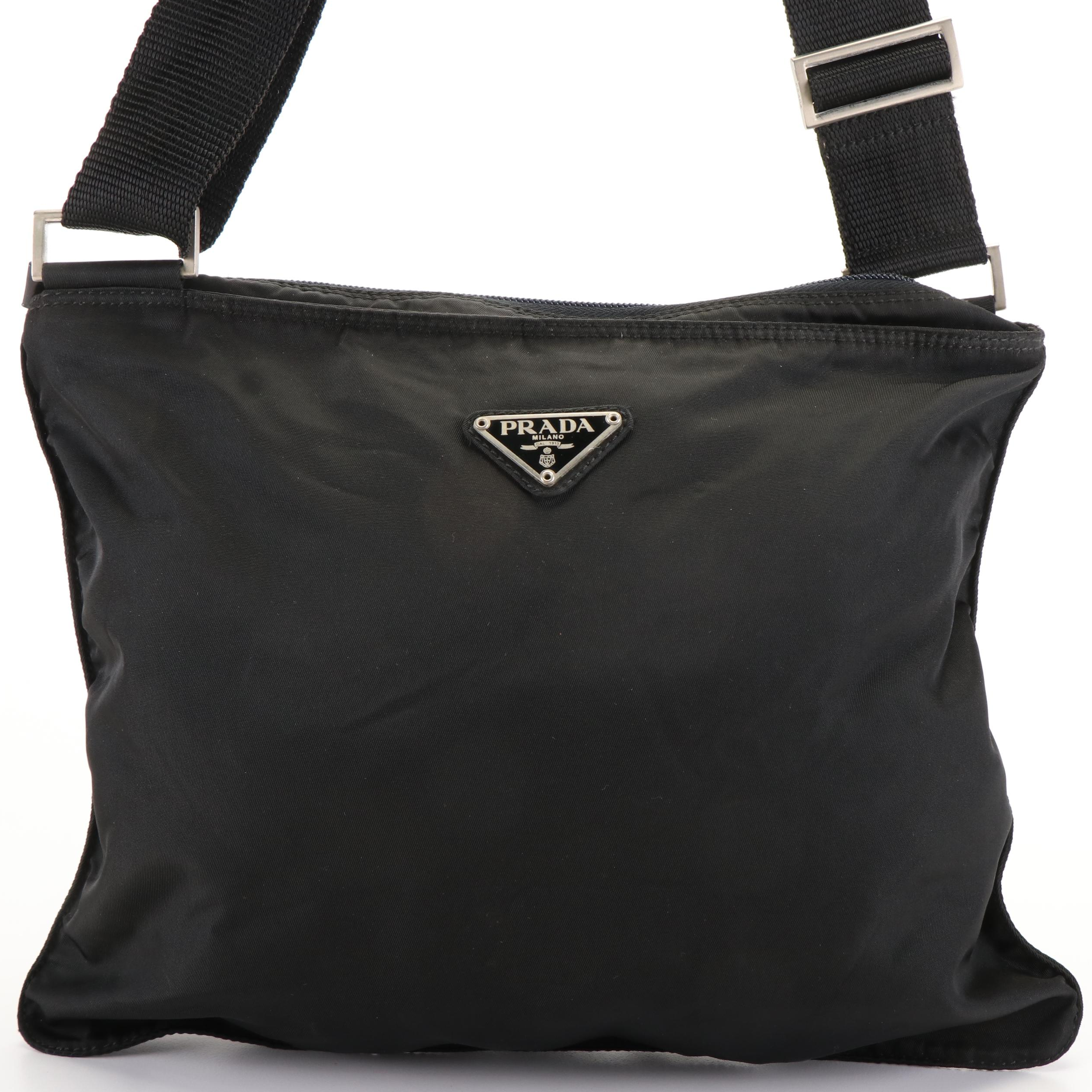 Prada Tessuto Black Nylon Flat Messenger Bag