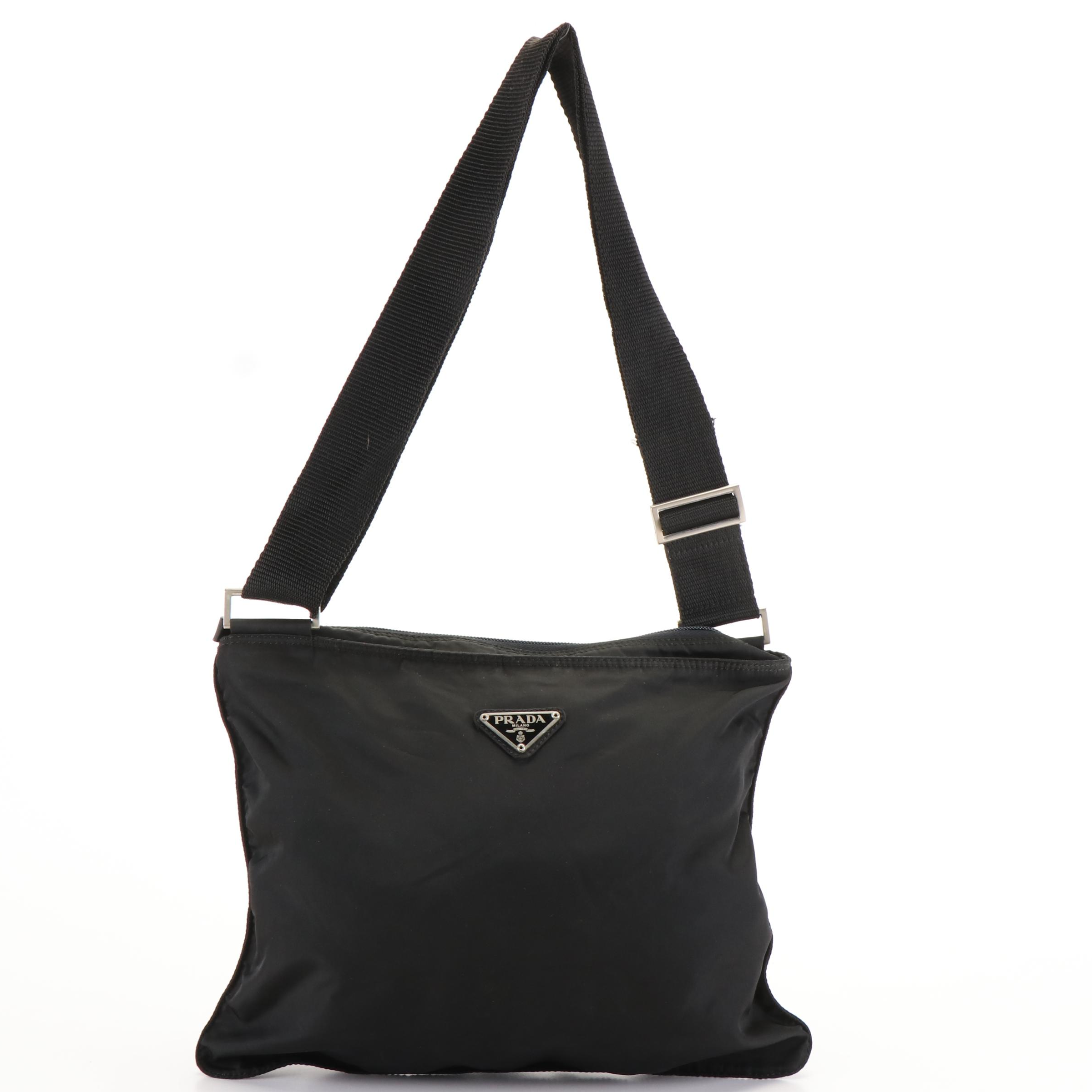 Prada Tessuto Black Nylon Flat Messenger Bag