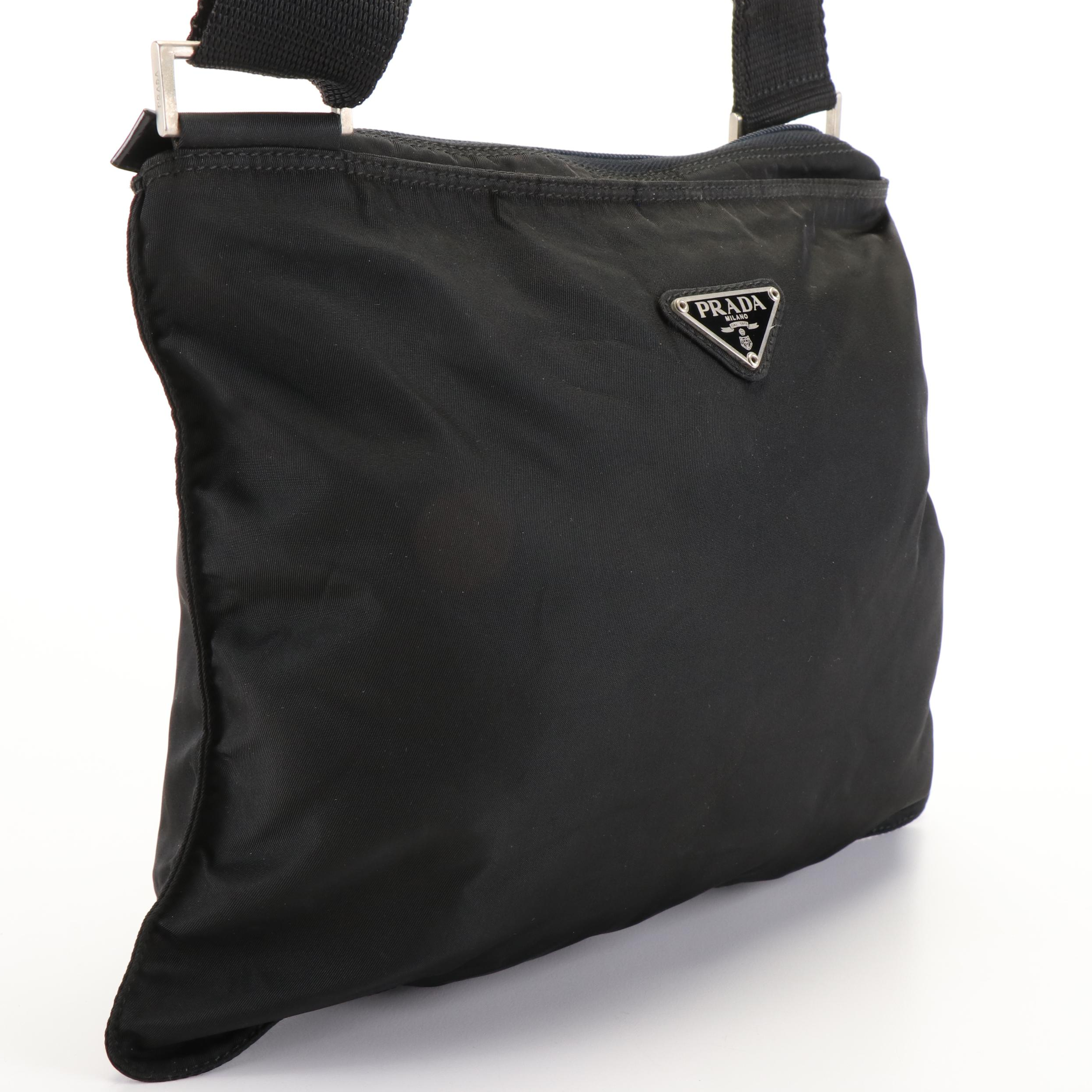 Prada Tessuto Black Nylon Flat Messenger Bag