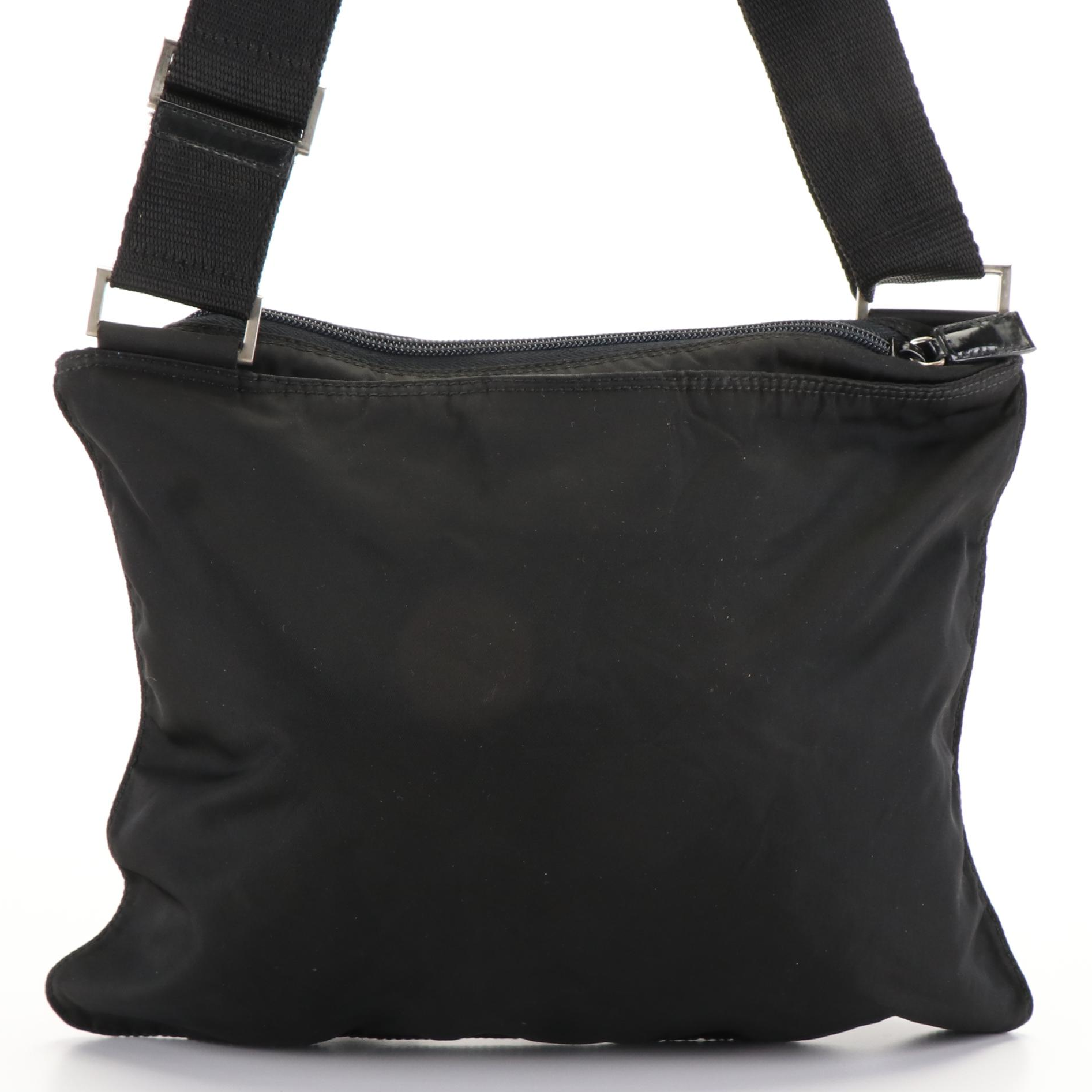 Prada Tessuto Black Nylon Flat Messenger Bag