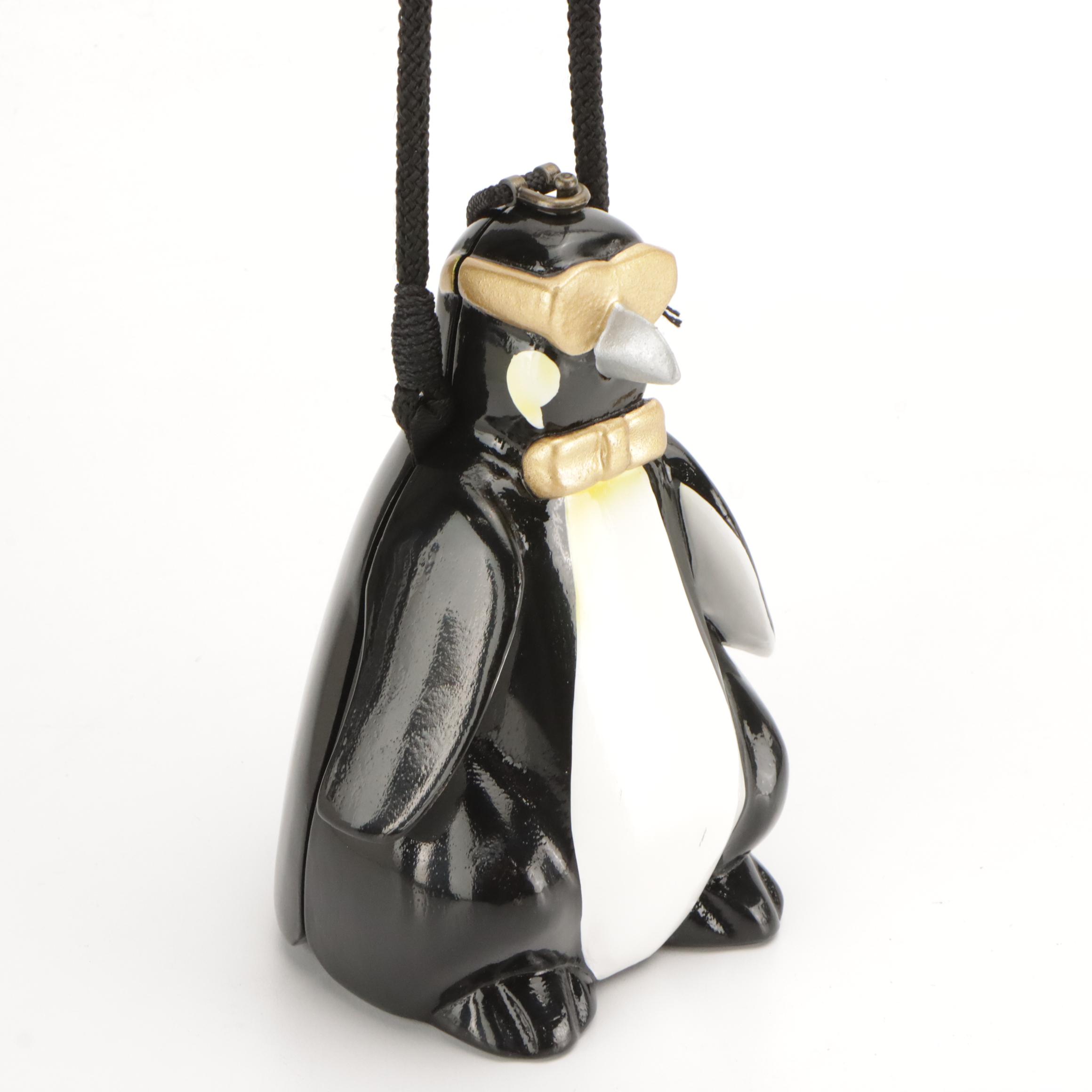 Timmy Woods Bow Tie Penguin Purse in Sculpted Acacia Wood with Tag