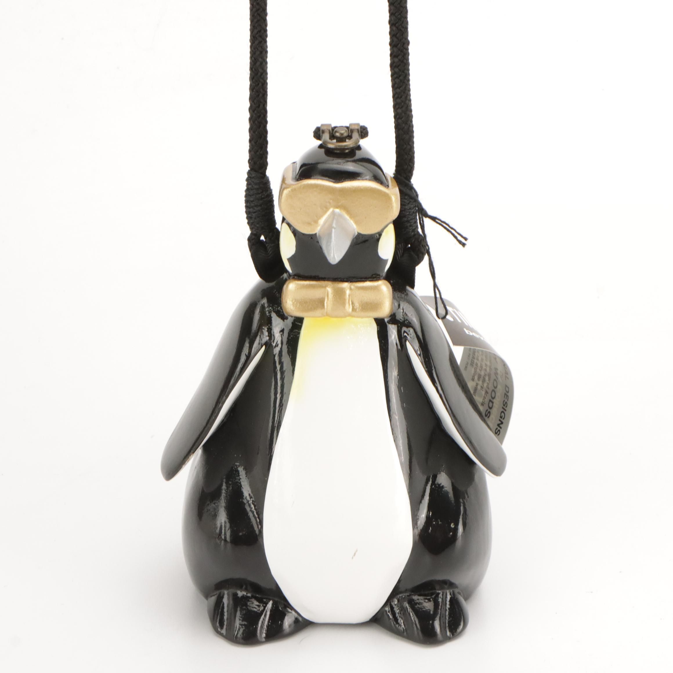 Timmy Woods Bow Tie Penguin Purse in Sculpted Acacia Wood with Tag