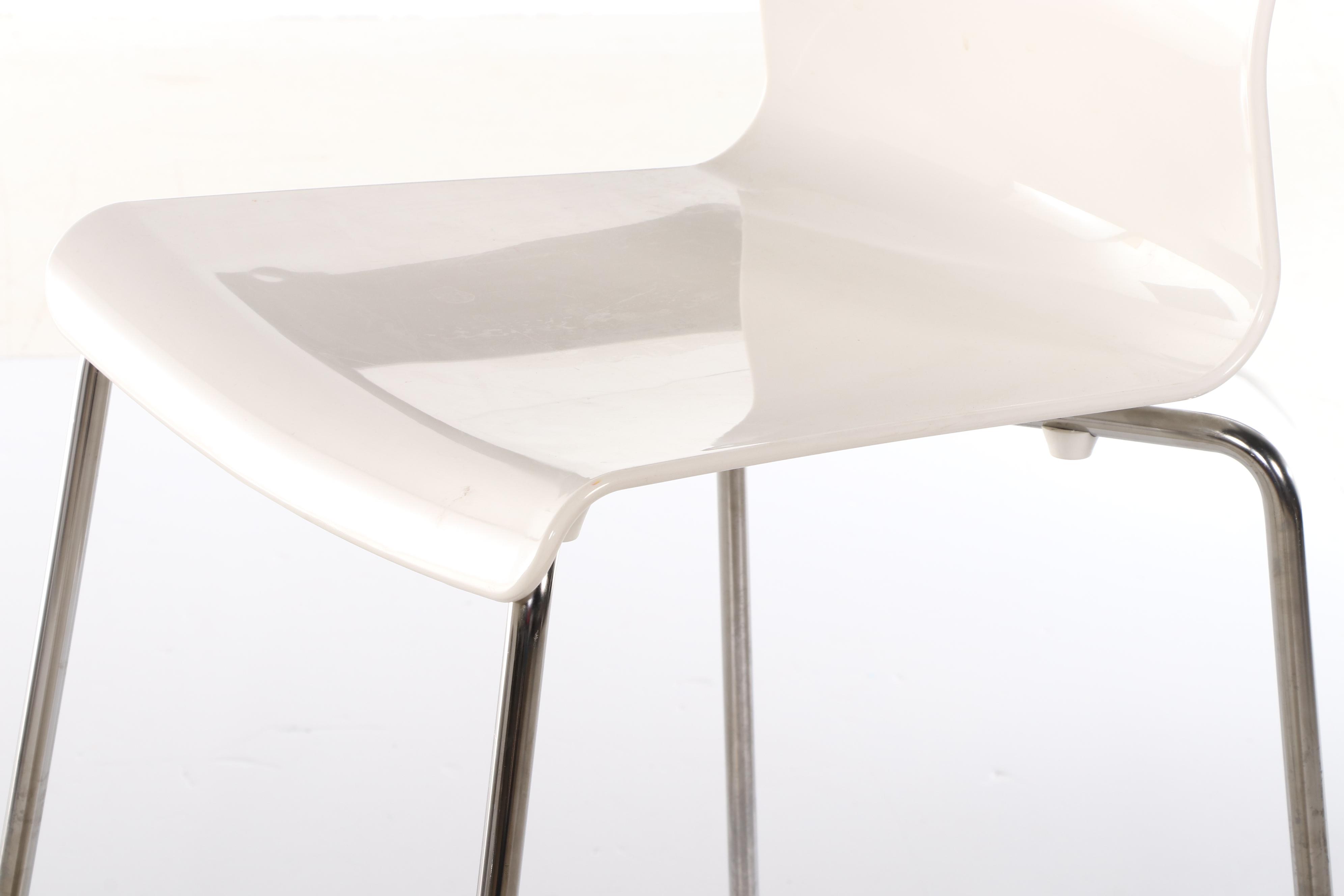 Six IKEA "Glenn" Modernist Style Chromed Steel and Molded Plastic Bar Stools