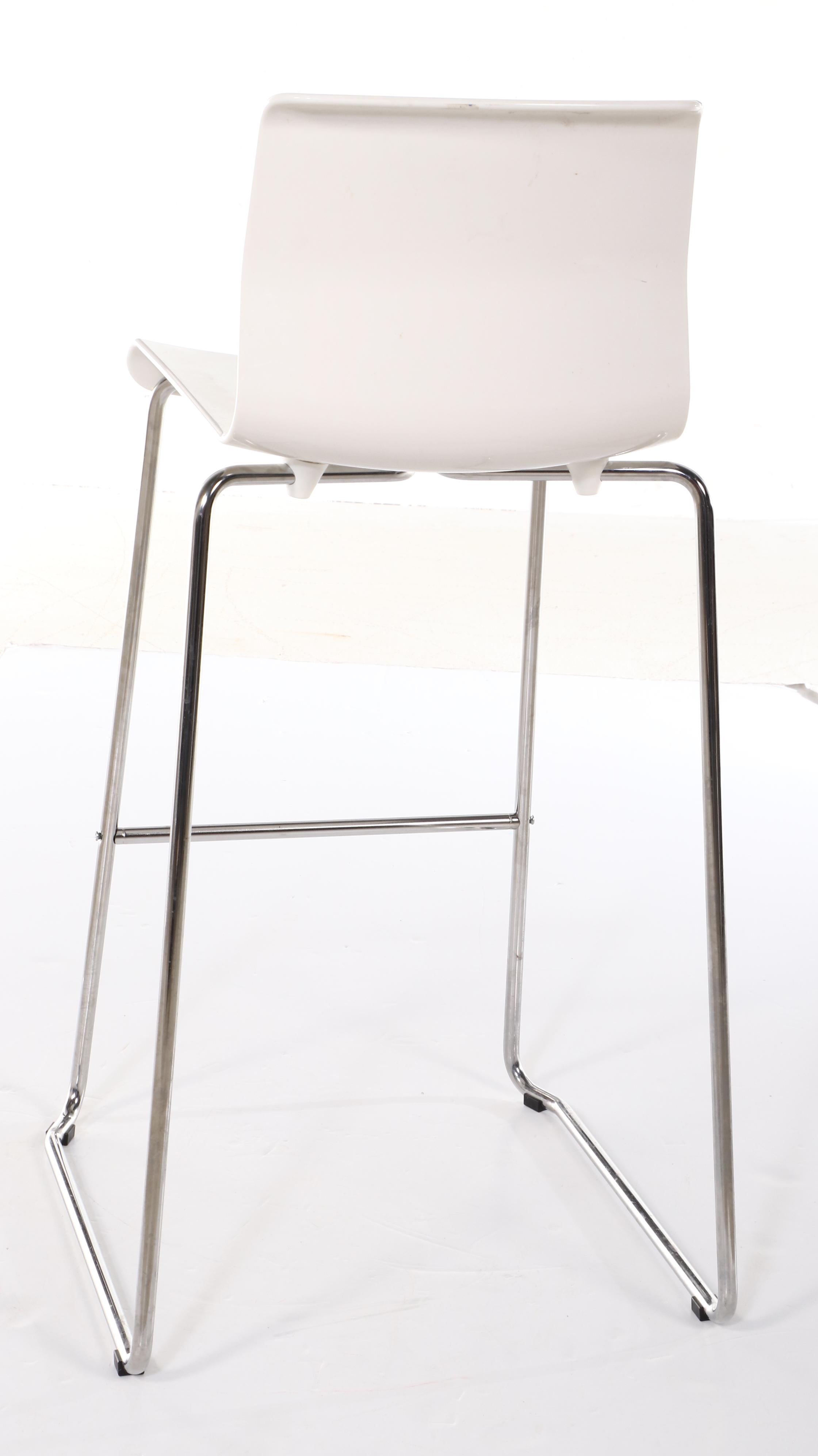 Six IKEA "Glenn" Modernist Style Chromed Steel and Molded Plastic Bar Stools