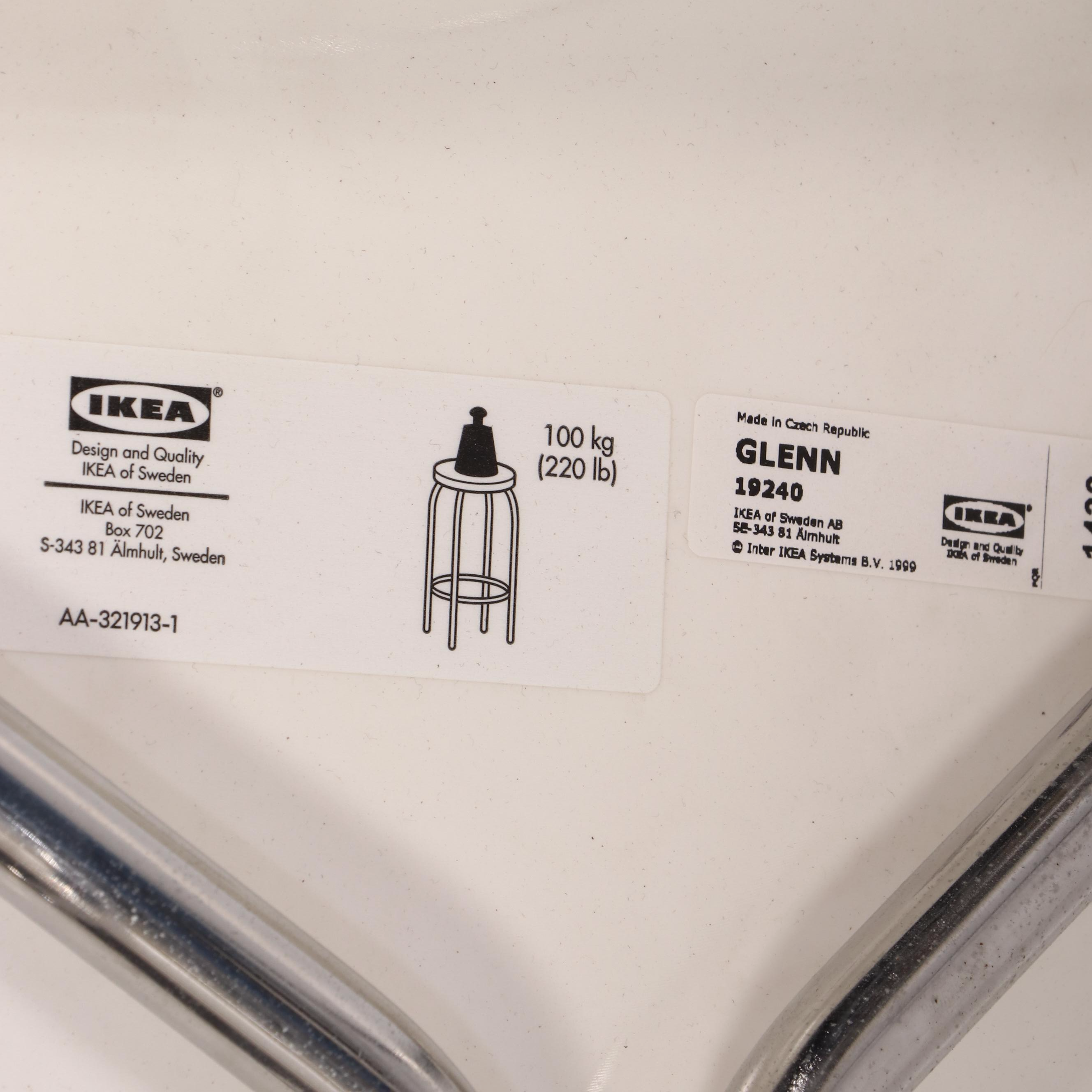 Six IKEA "Glenn" Modernist Style Chromed Steel and Molded Plastic Bar Stools