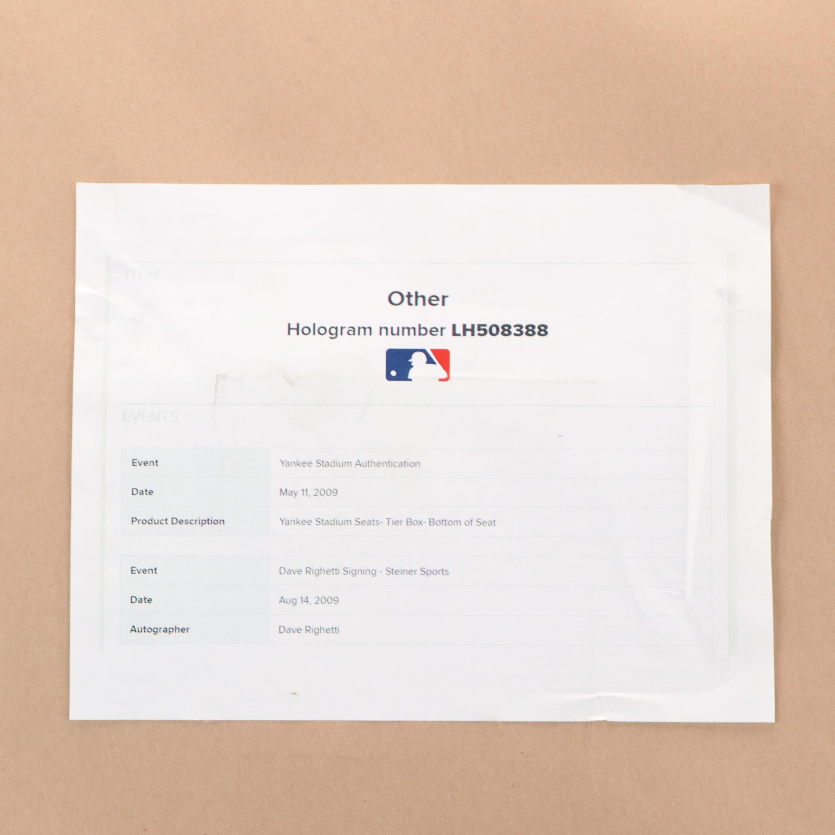 New York Yankees Stadium Seat and Baseball Card Display