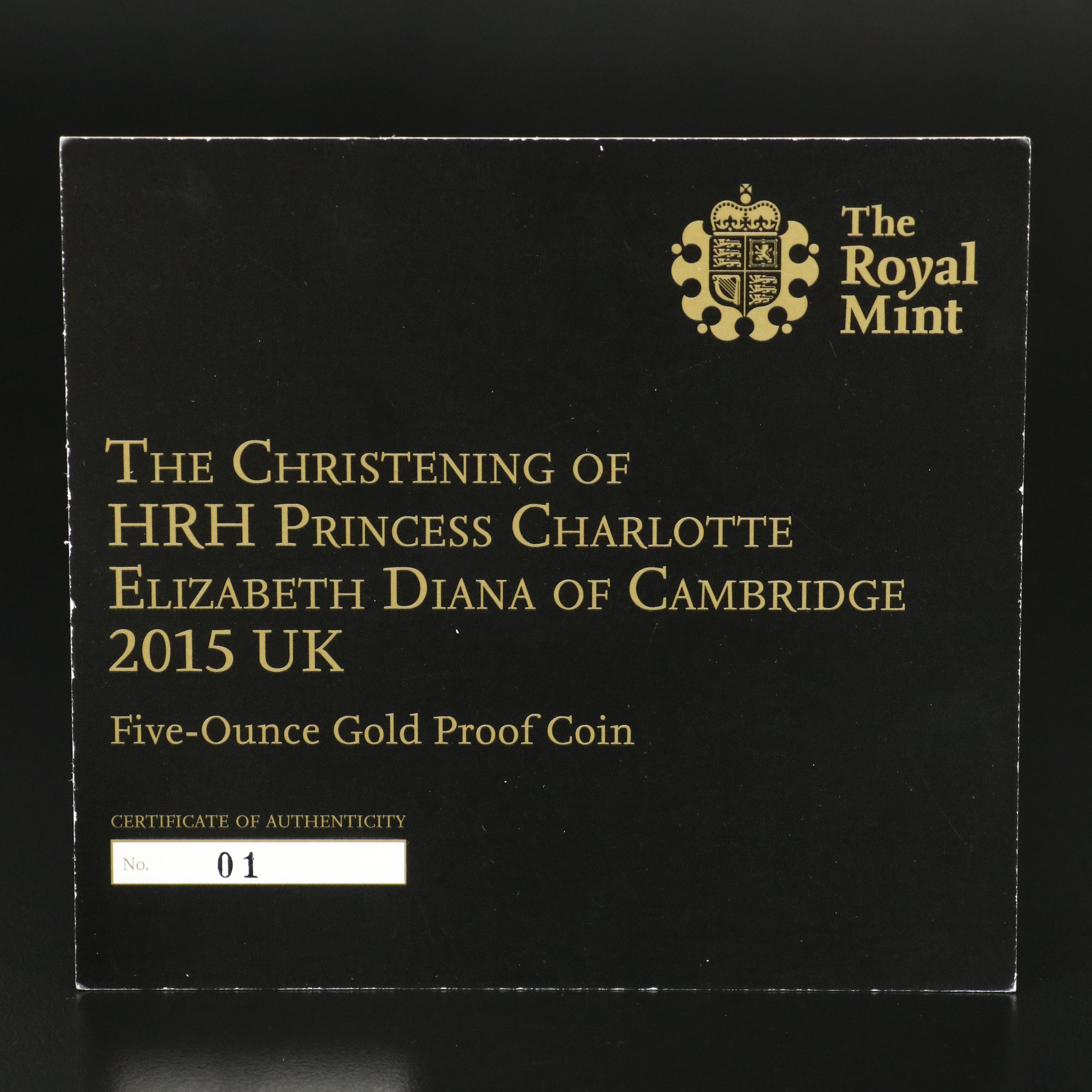 2015 Great Britain 500 GBP Five-Ounce Gold Proof Coin, Princess Charlotte