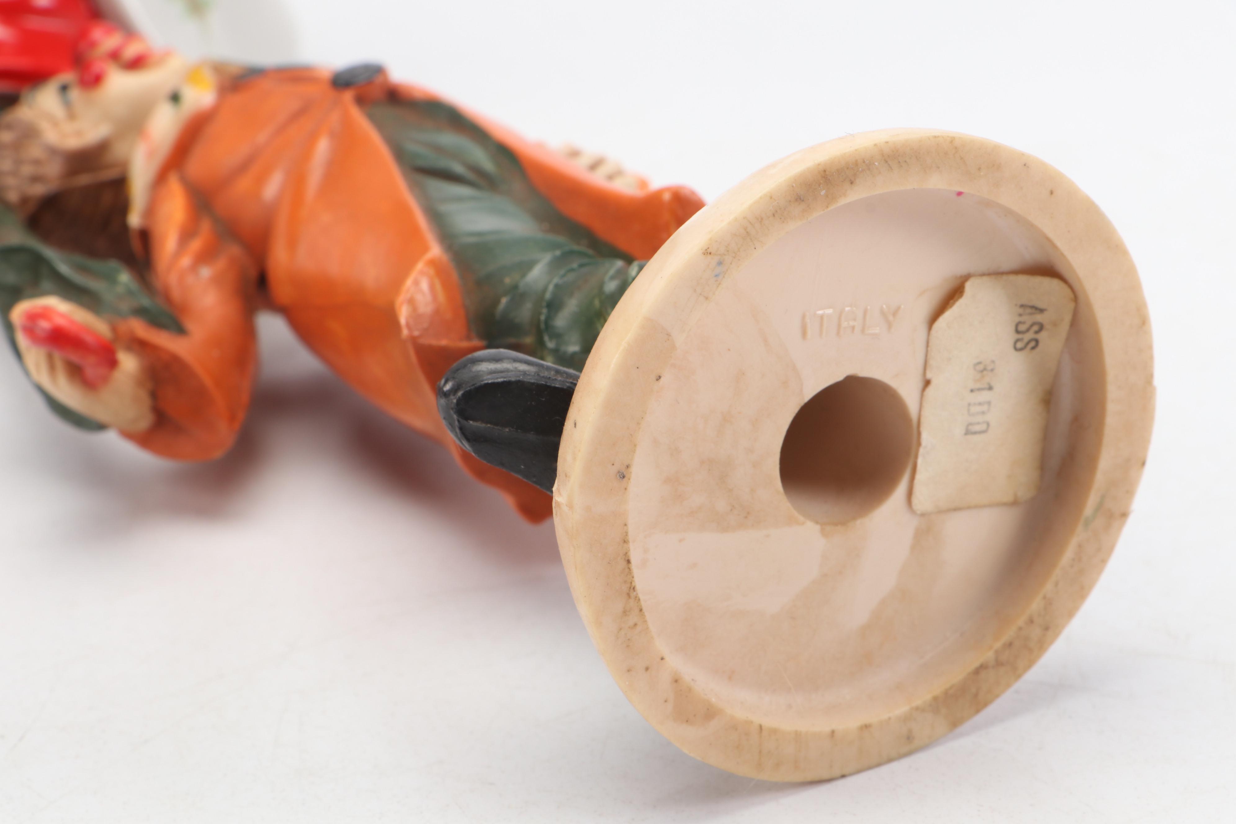 Porcelain and Resin Clown Figurines and The Golfer Dog Figurine