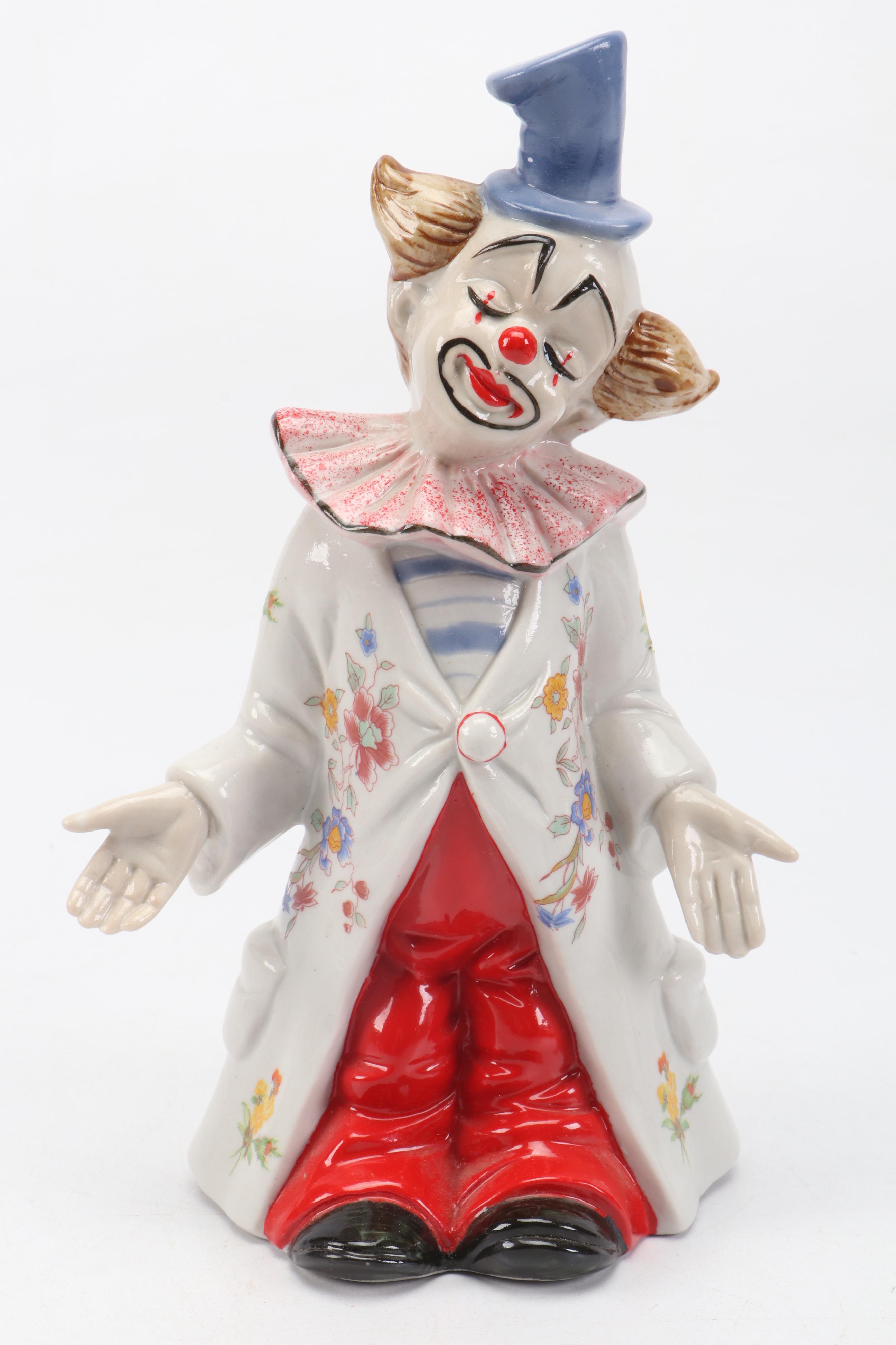 Porcelain and Resin Clown Figurines and The Golfer Dog Figurine