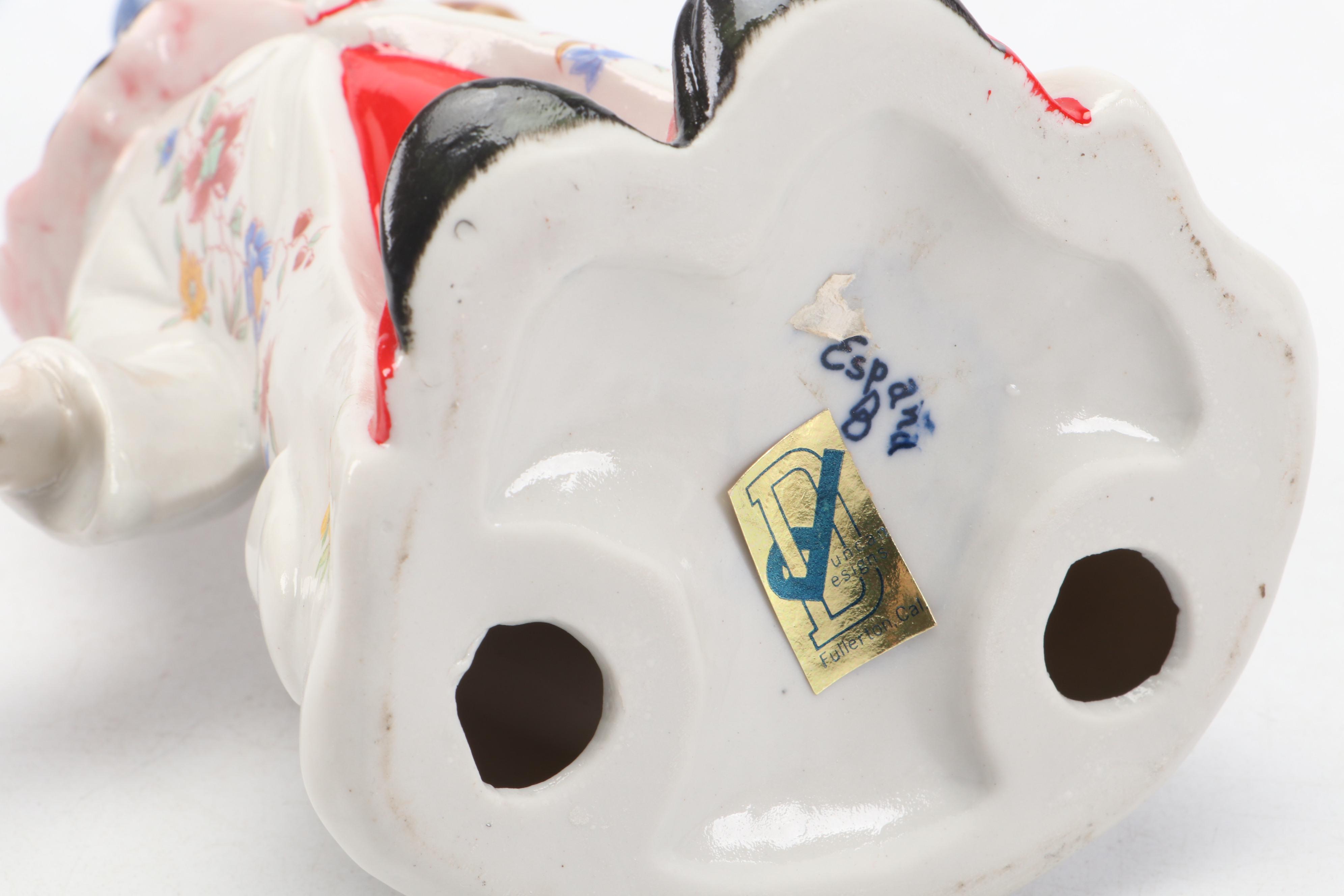 Porcelain and Resin Clown Figurines and The Golfer Dog Figurine