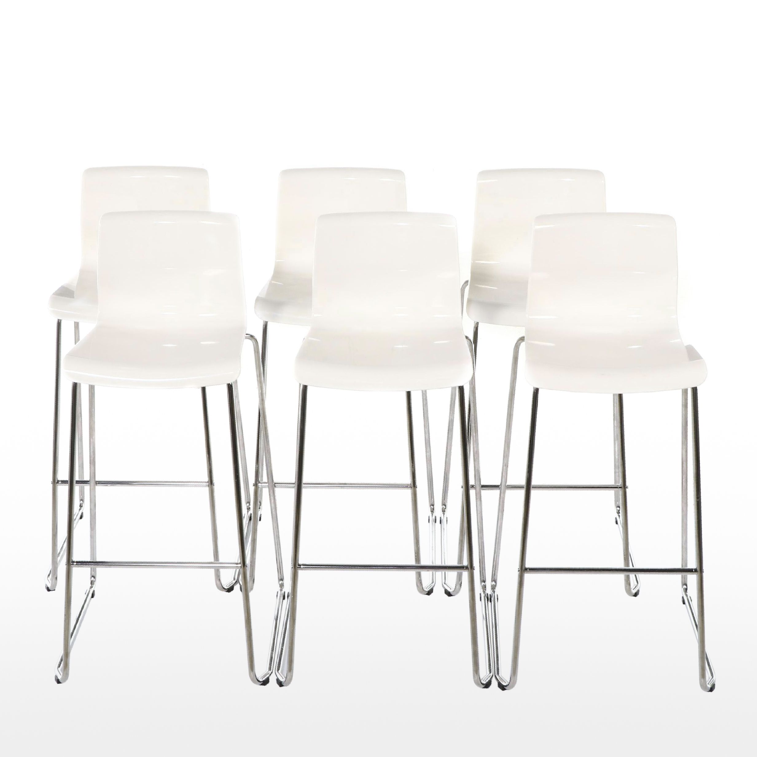 Six IKEA "Glenn" Modernist Style Chromed Steel and Molded Plastic Bar Stools