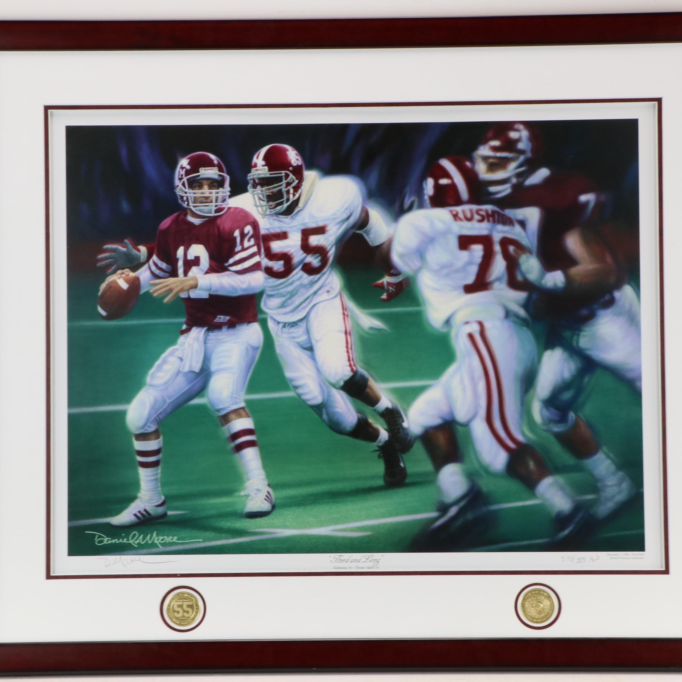 Daniel Moore Signed "Third and Long" Alabama Crimson Tide Print with Display