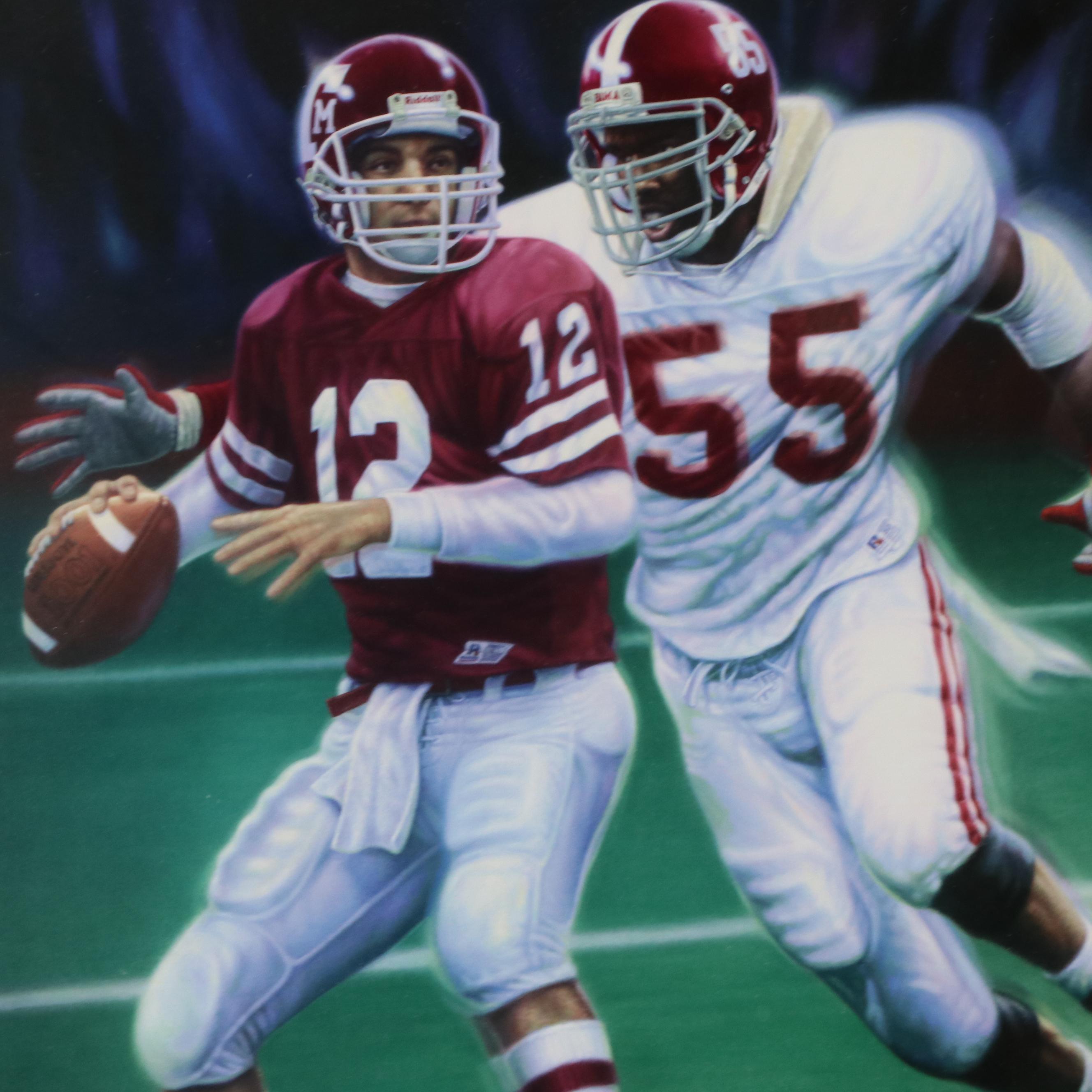 Daniel Moore Signed "Third and Long" Alabama Crimson Tide Print with Display