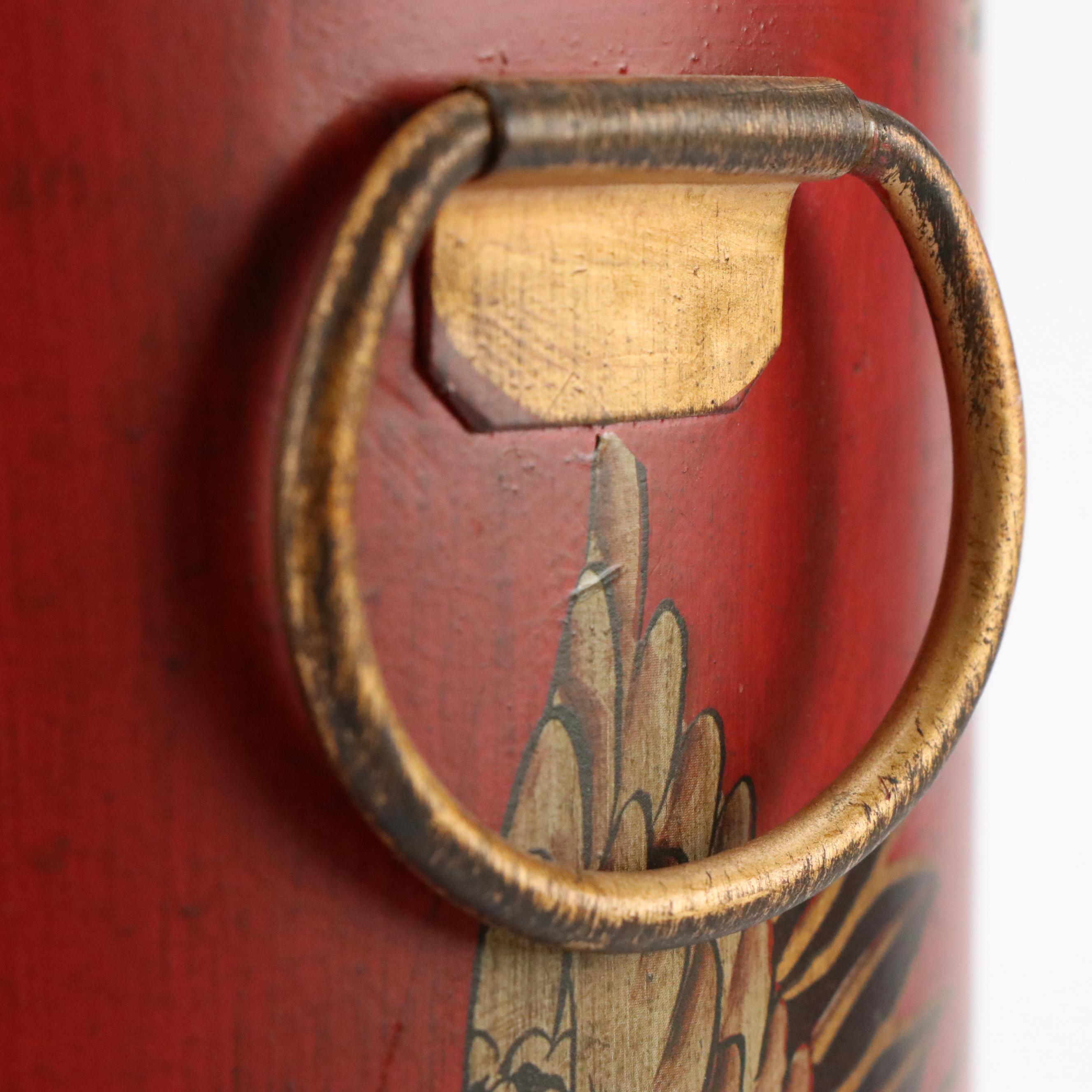 Chinoiserie Style Toleware Bird and Tree Motif Waste Basket