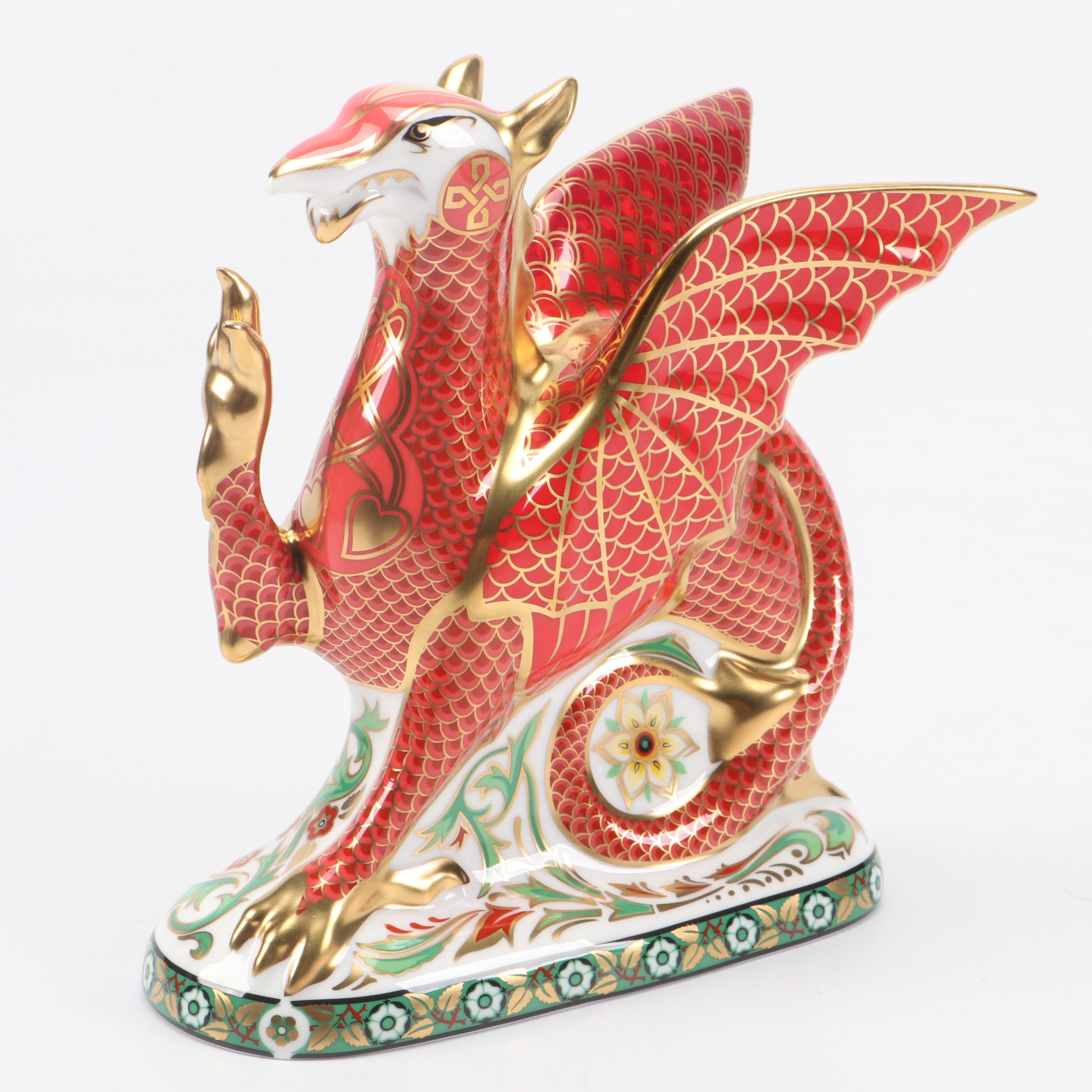 Royal Crown Derby Limited Edition "Welsh Dragon" Bone China Paperweight