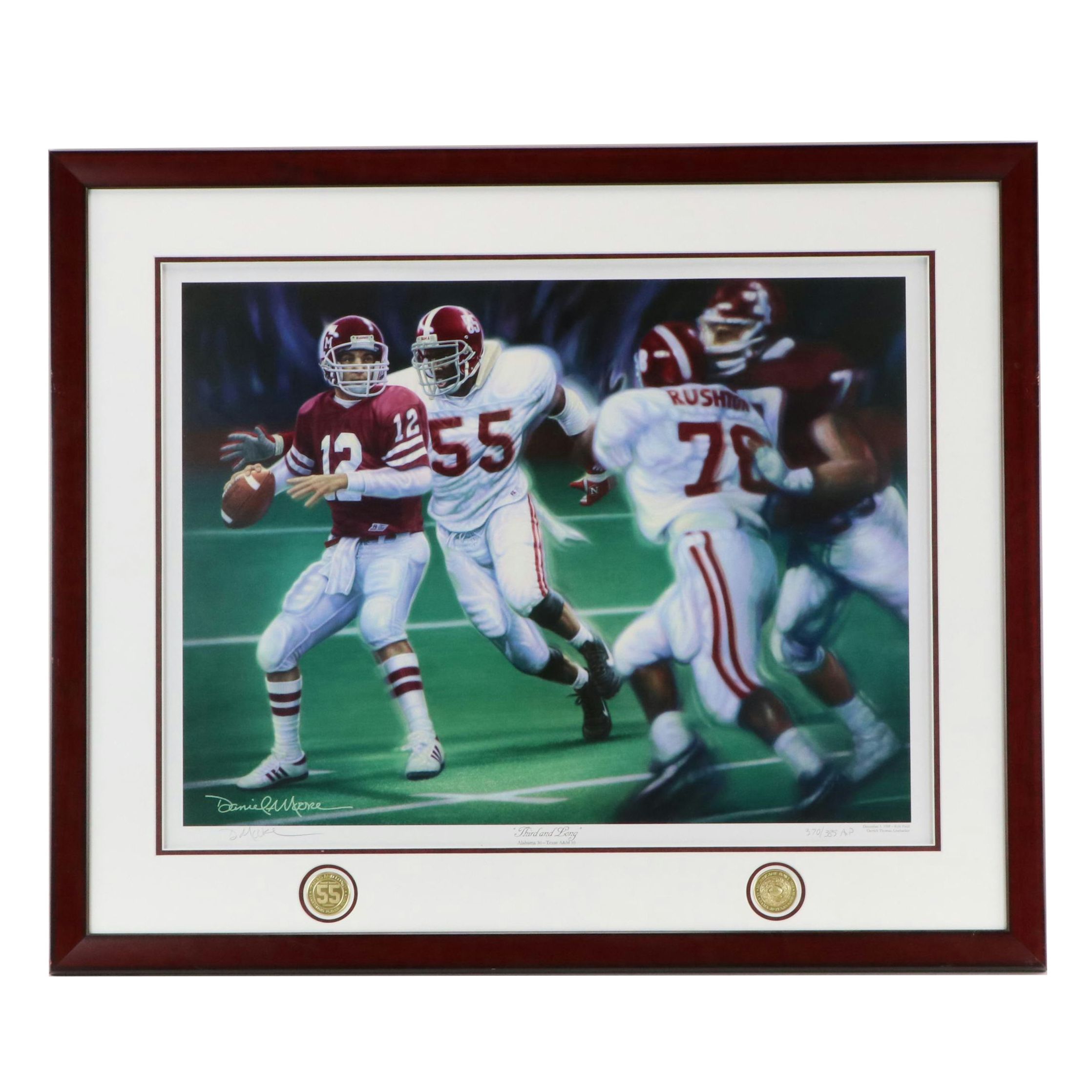 Daniel Moore Signed "Third and Long" Alabama Crimson Tide Print with Display