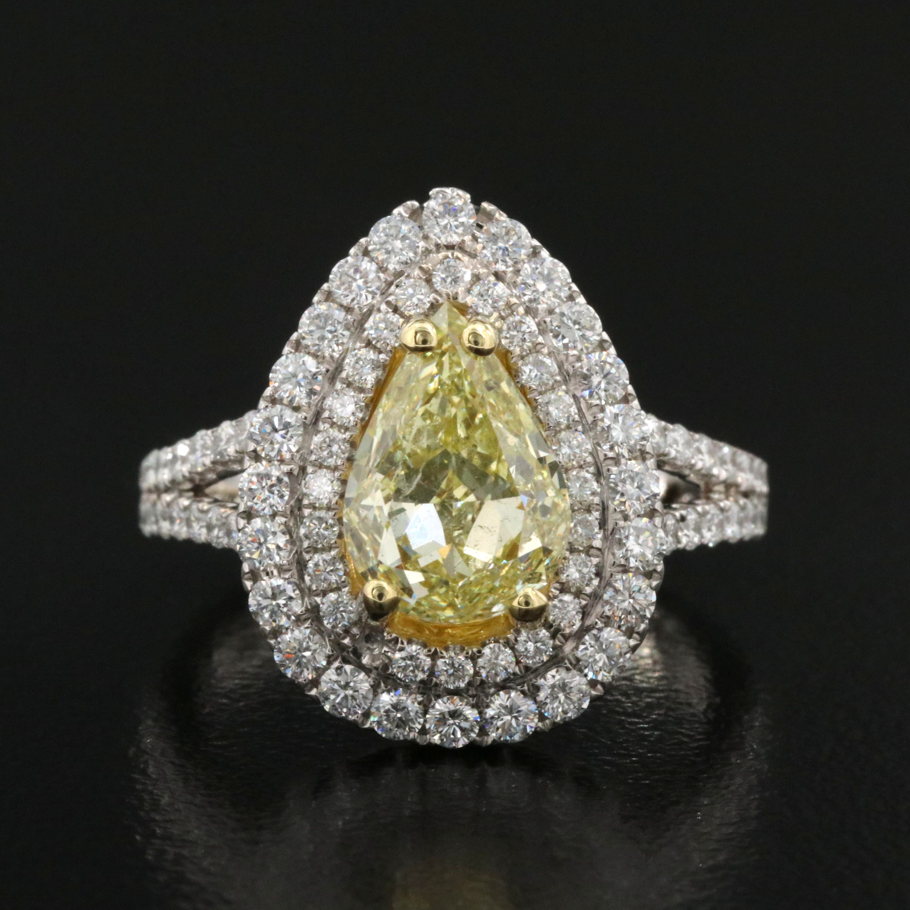 18K 3.10 CTW Diamond Ring Including Fancy Yellow Diamond Center and GIA Report