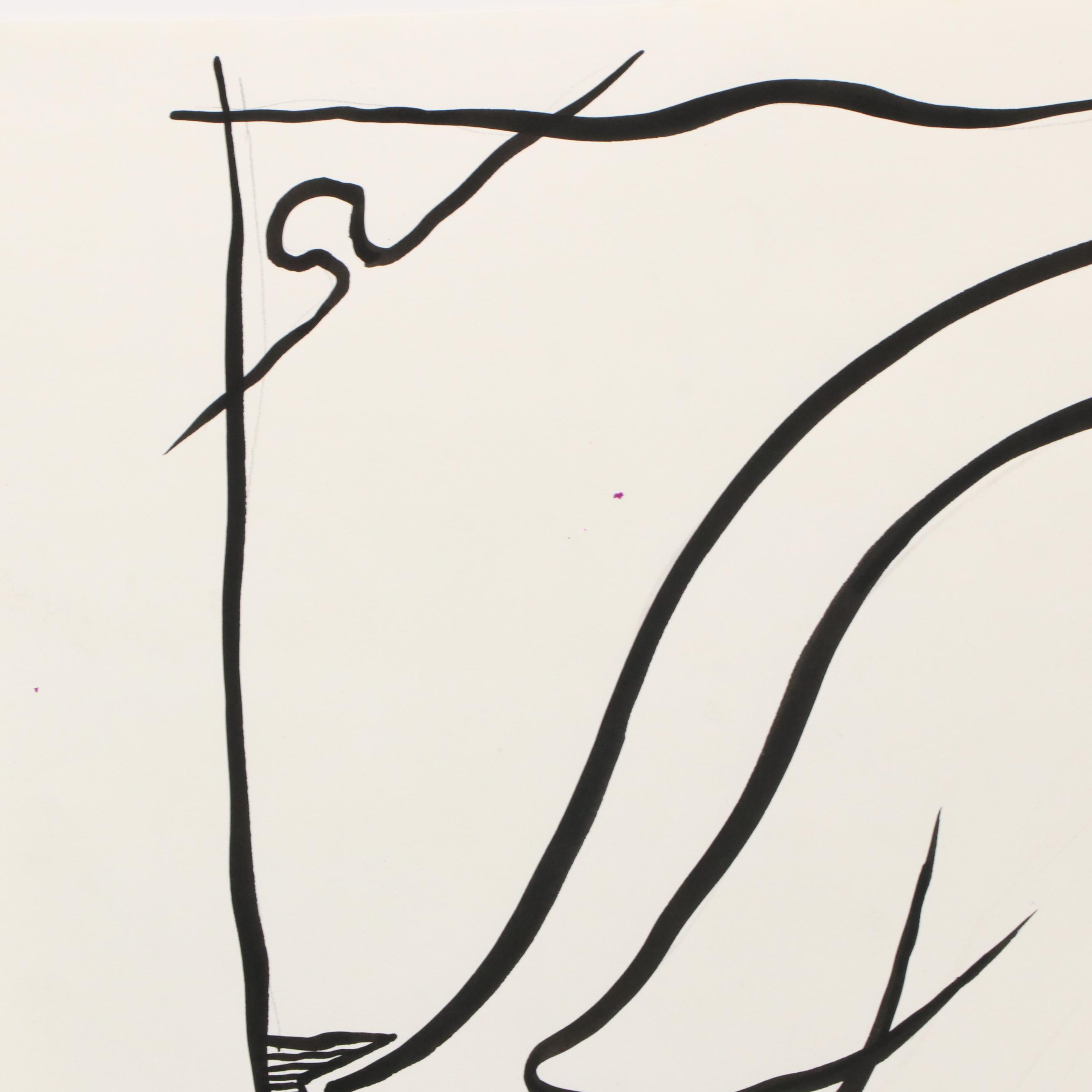 Achillo “Achi” Sullo Abstract Ink Drawing, Mid–Late 20th Century