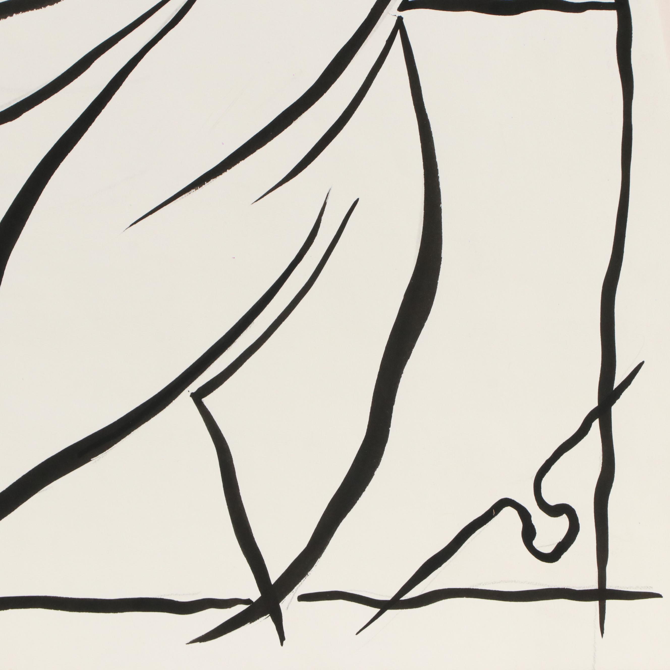 Achillo “Achi” Sullo Abstract Ink Drawing, Mid–Late 20th Century