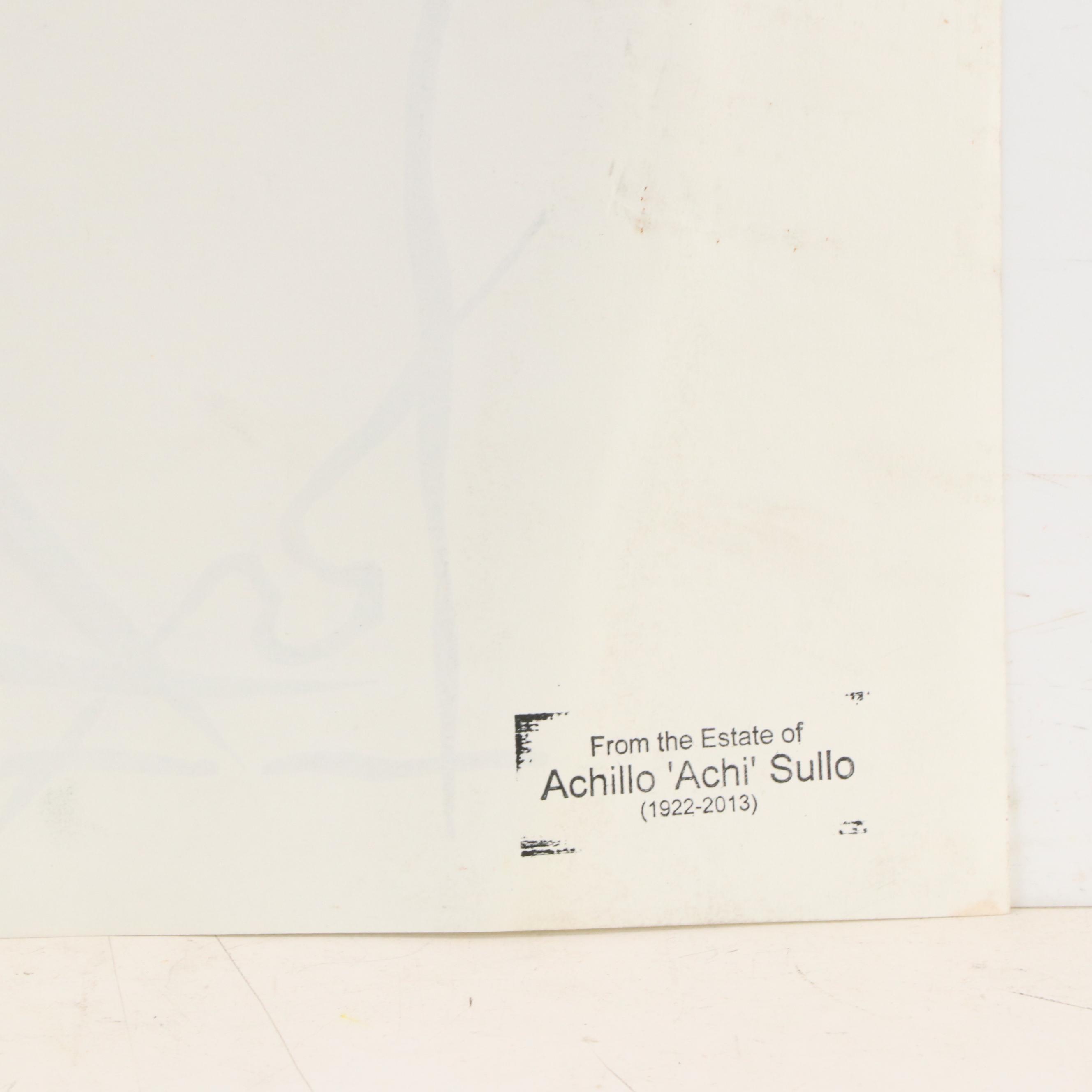 Achillo “Achi” Sullo Abstract Ink Drawing, Mid–Late 20th Century