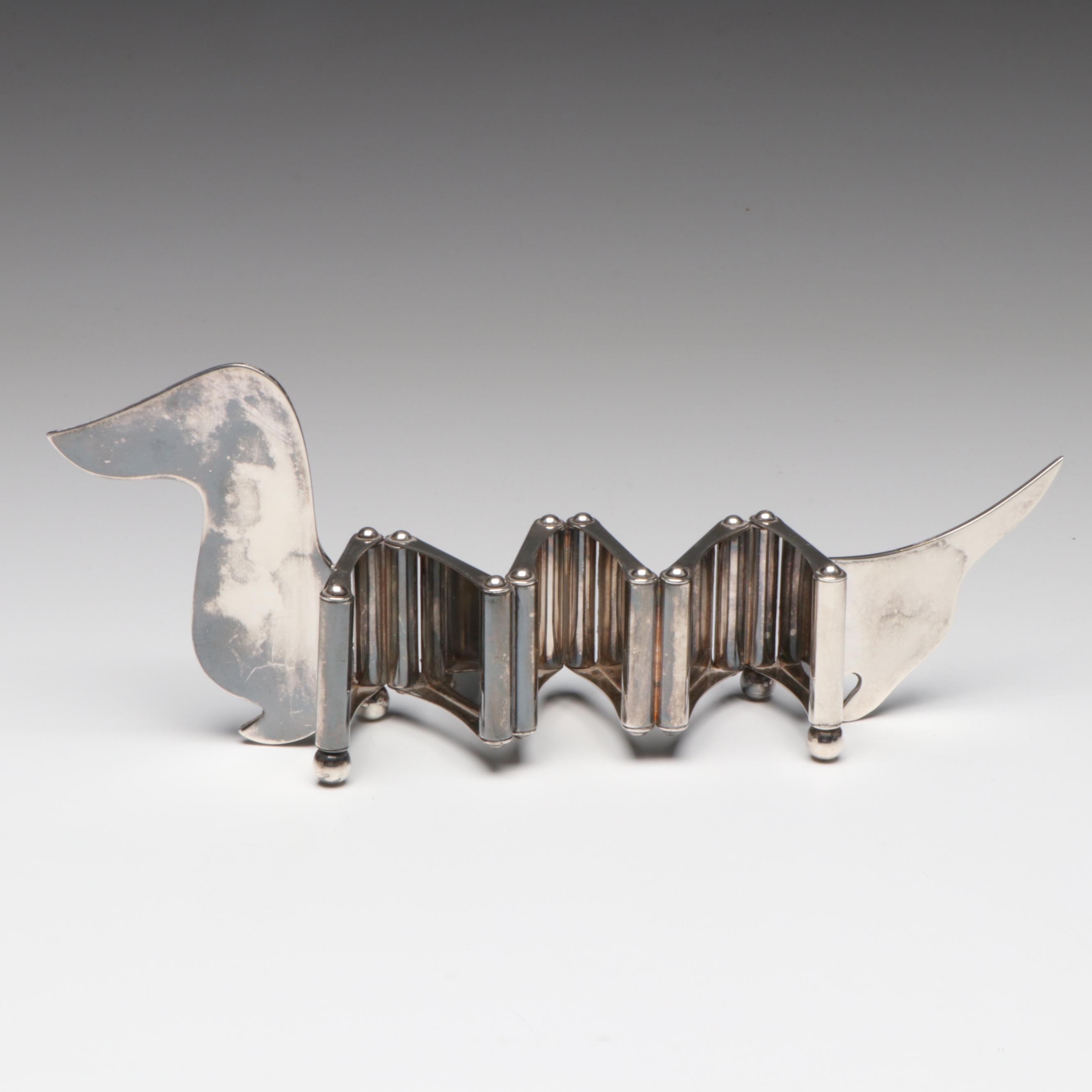 French Hermès Silver Plate Articulating Dachshund Picture Frame, Late 20th C.