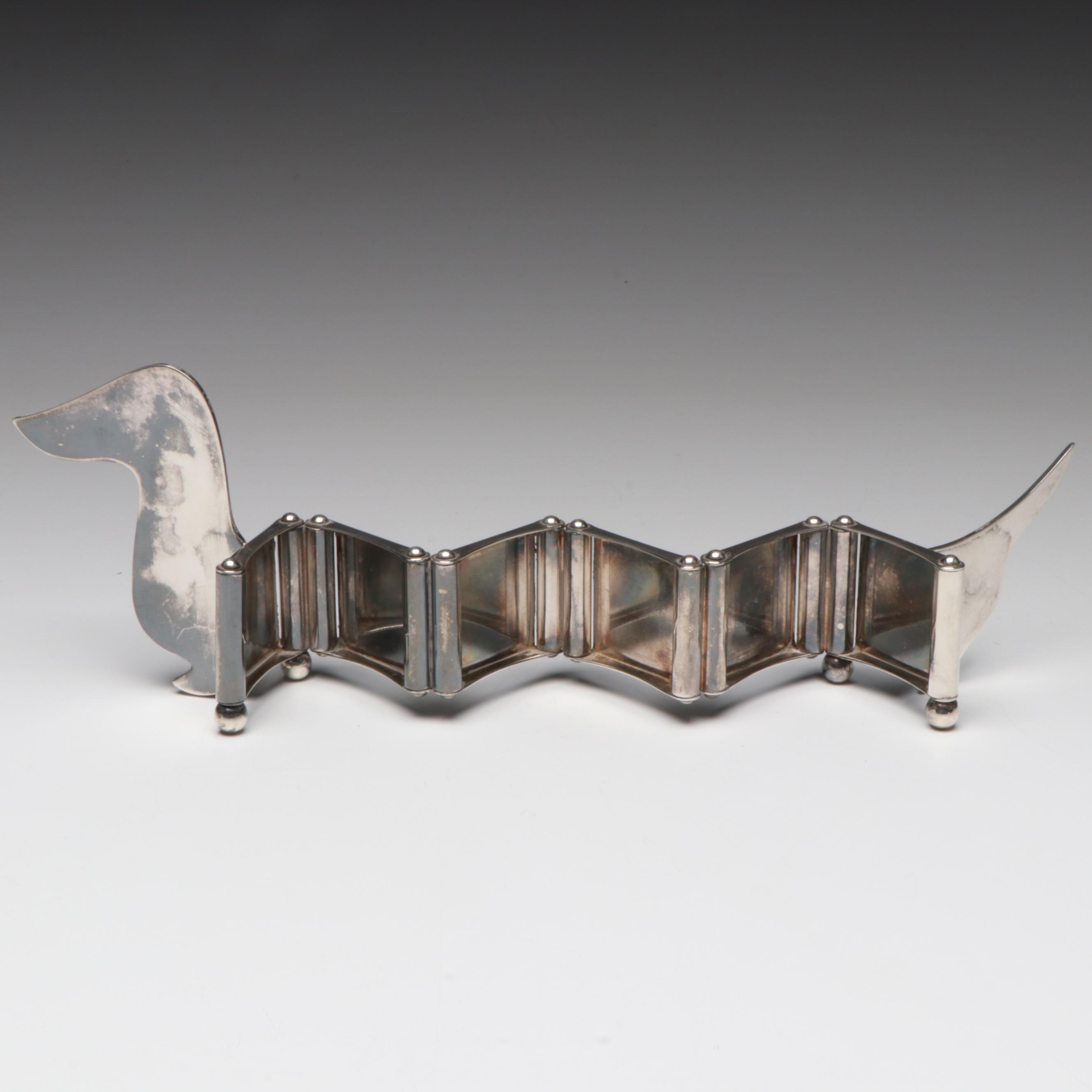 French Hermès Silver Plate Articulating Dachshund Picture Frame, Late 20th C.