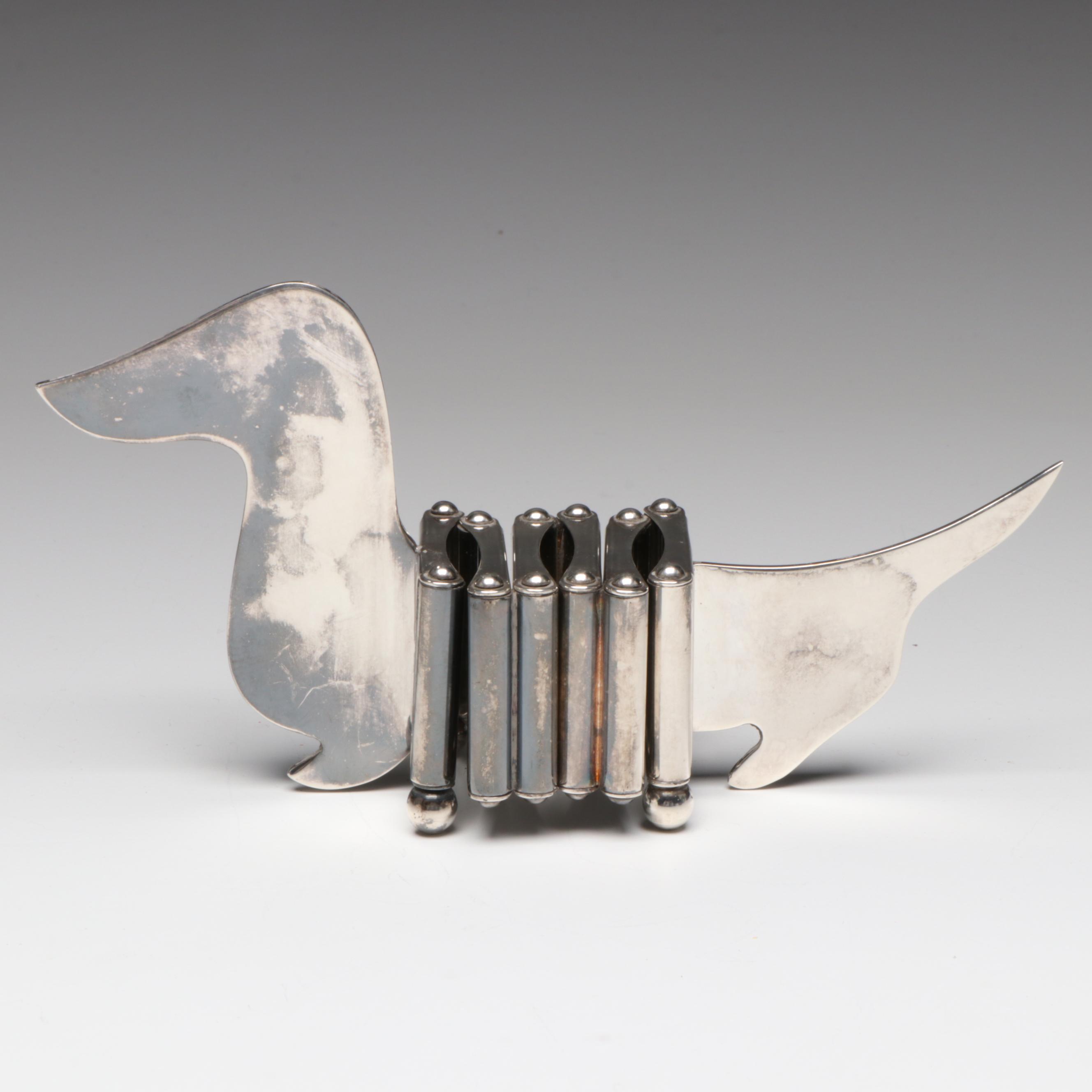 French Hermès Silver Plate Articulating Dachshund Picture Frame, Late 20th C.