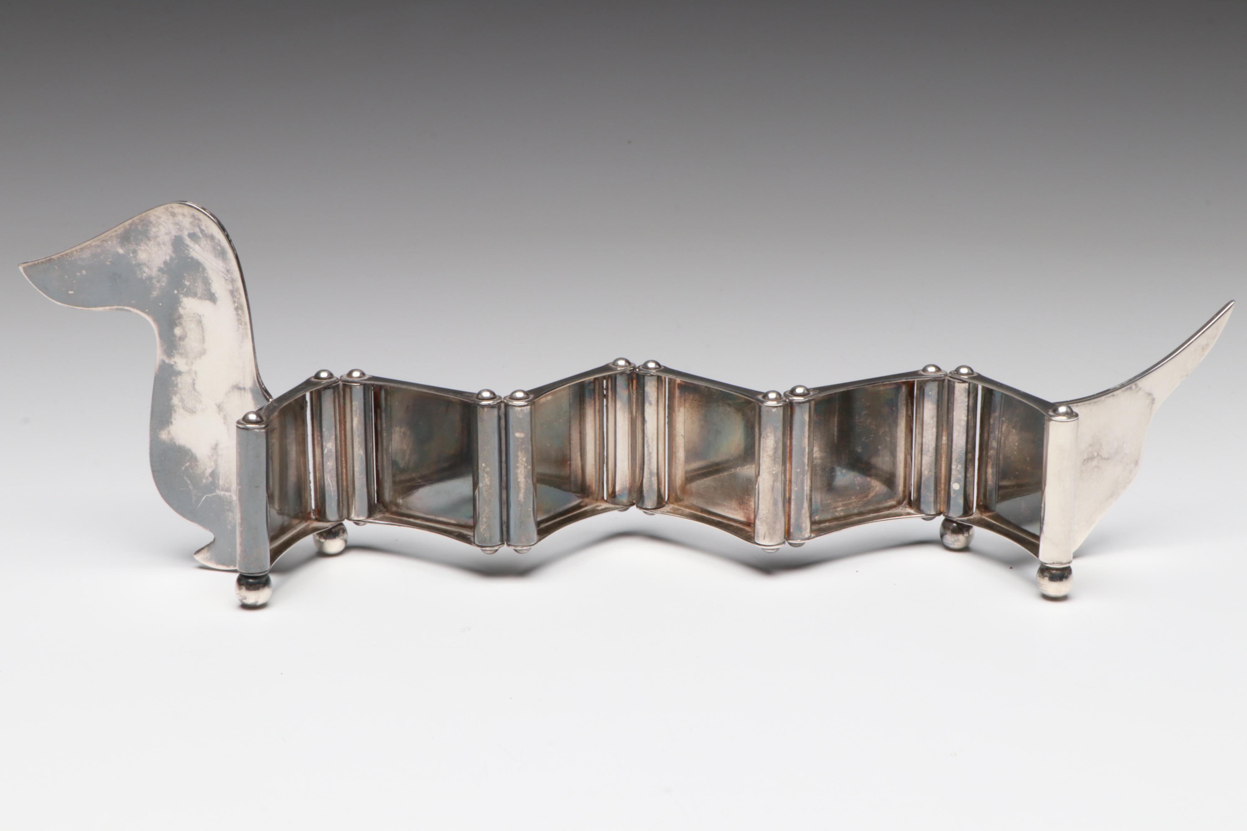 French Hermès Silver Plate Articulating Dachshund Picture Frame, Late 20th C.