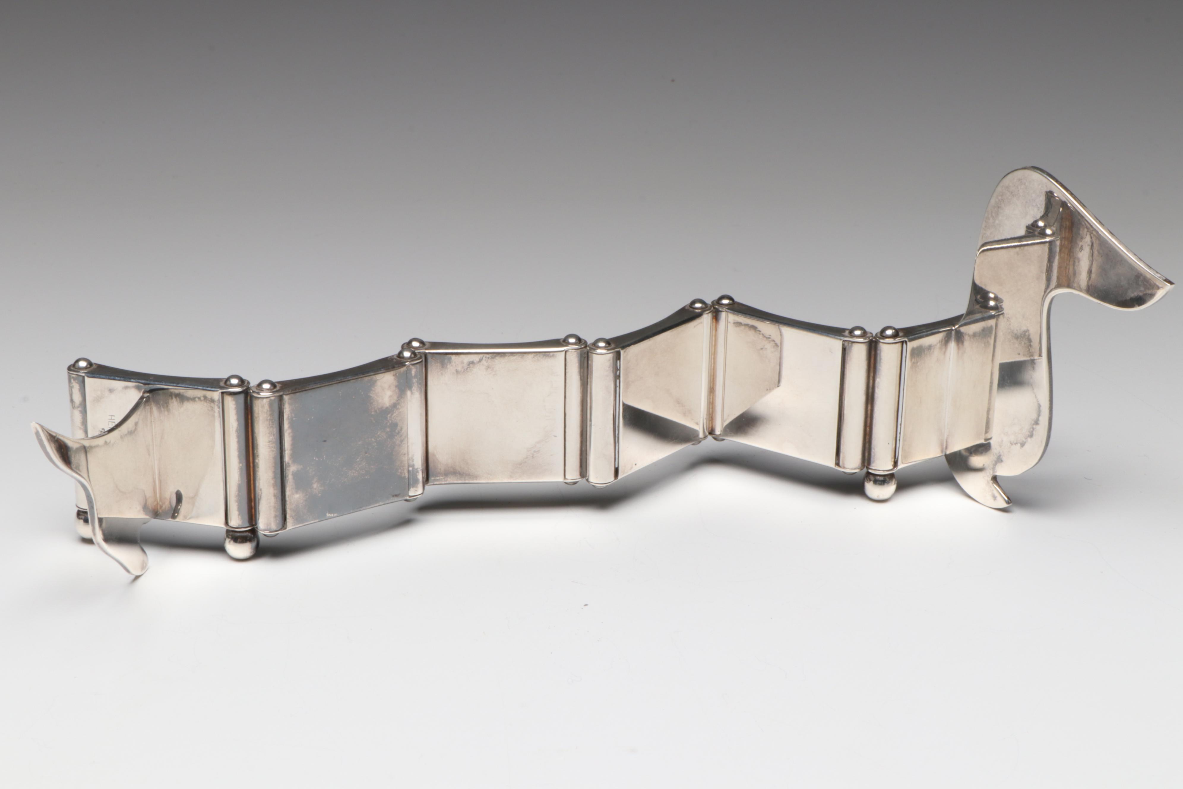 French Hermès Silver Plate Articulating Dachshund Picture Frame, Late 20th C.