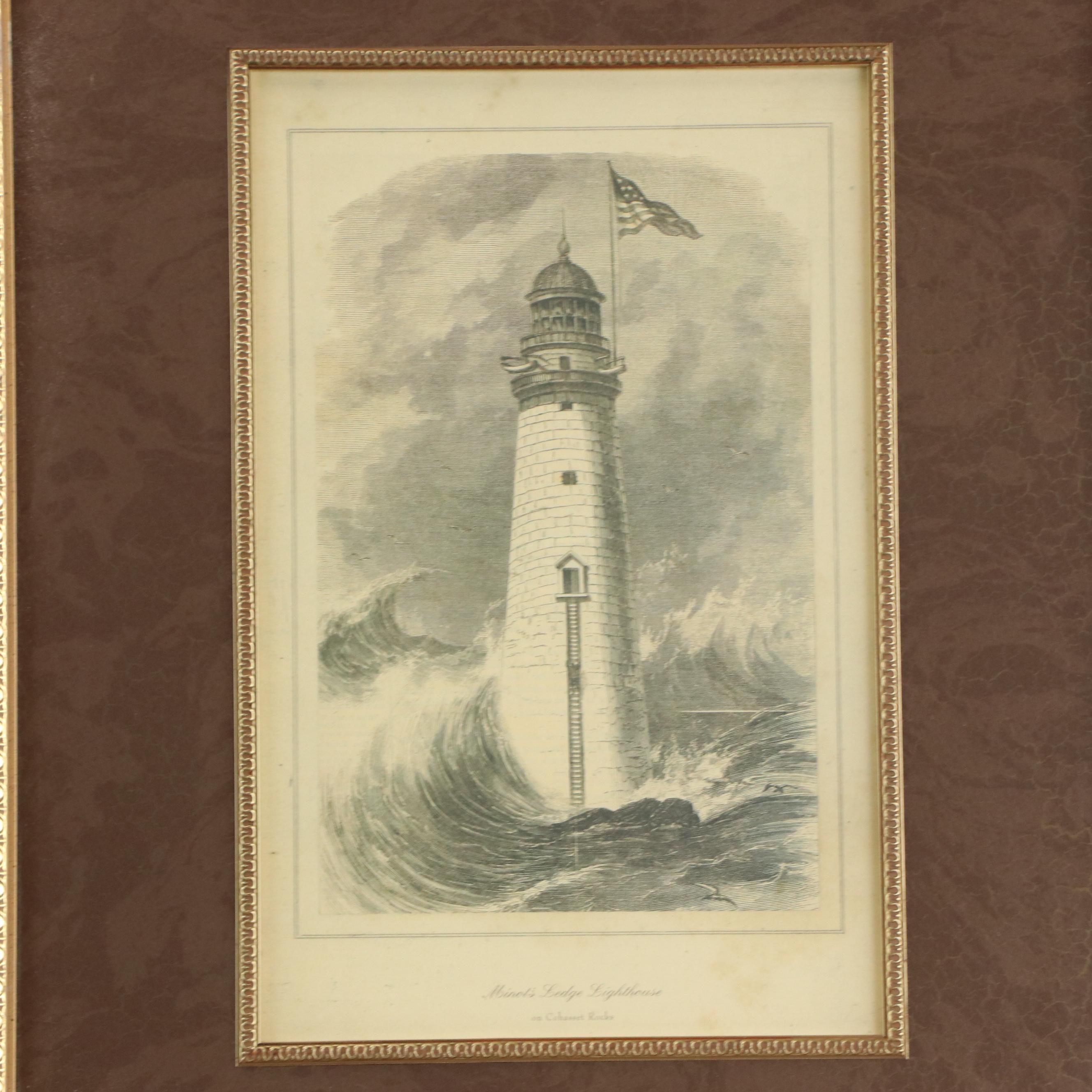 Offset Lithographs of Coastal Landscapes with Lighthouses