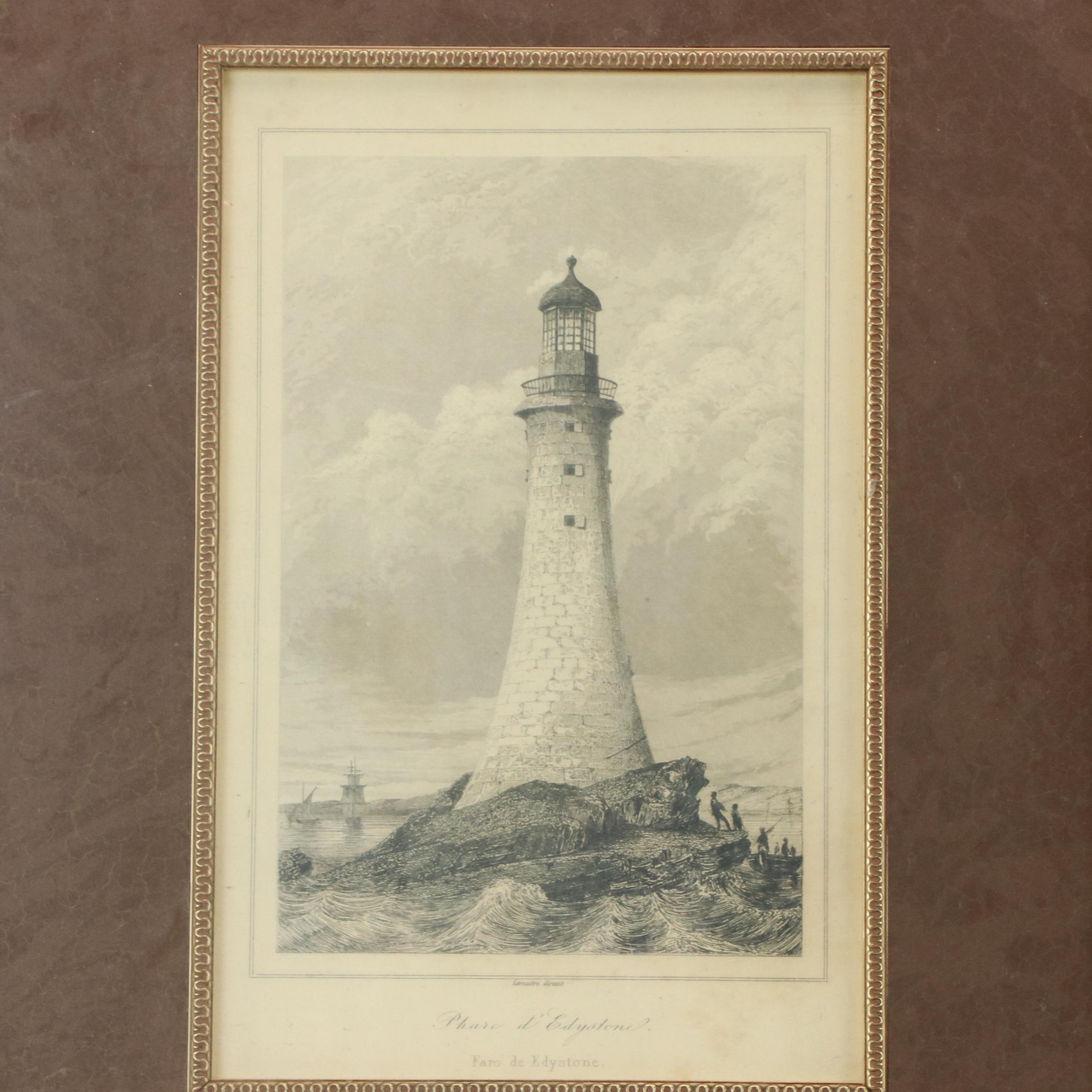 Offset Lithographs of Coastal Landscapes with Lighthouses