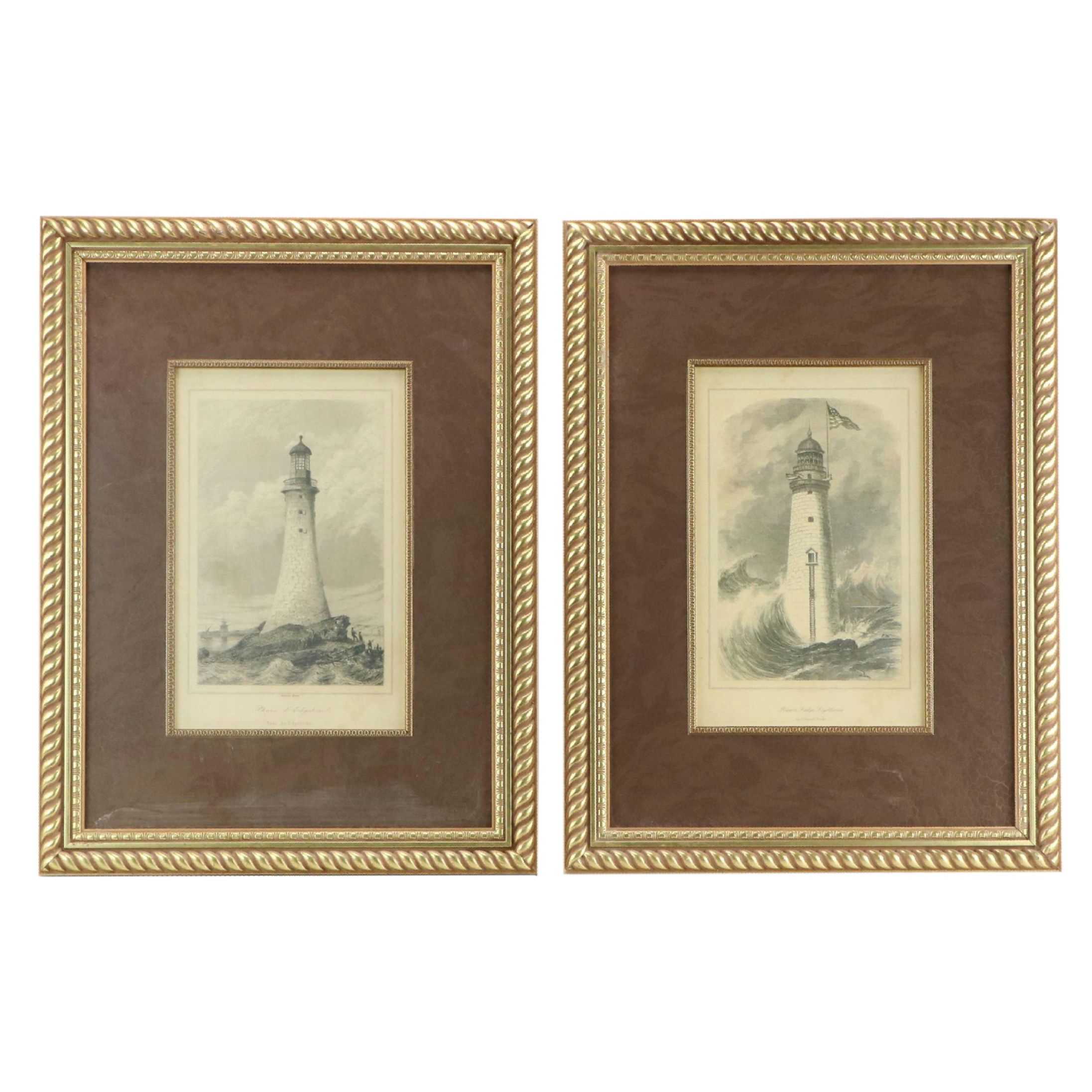 Offset Lithographs of Coastal Landscapes with Lighthouses