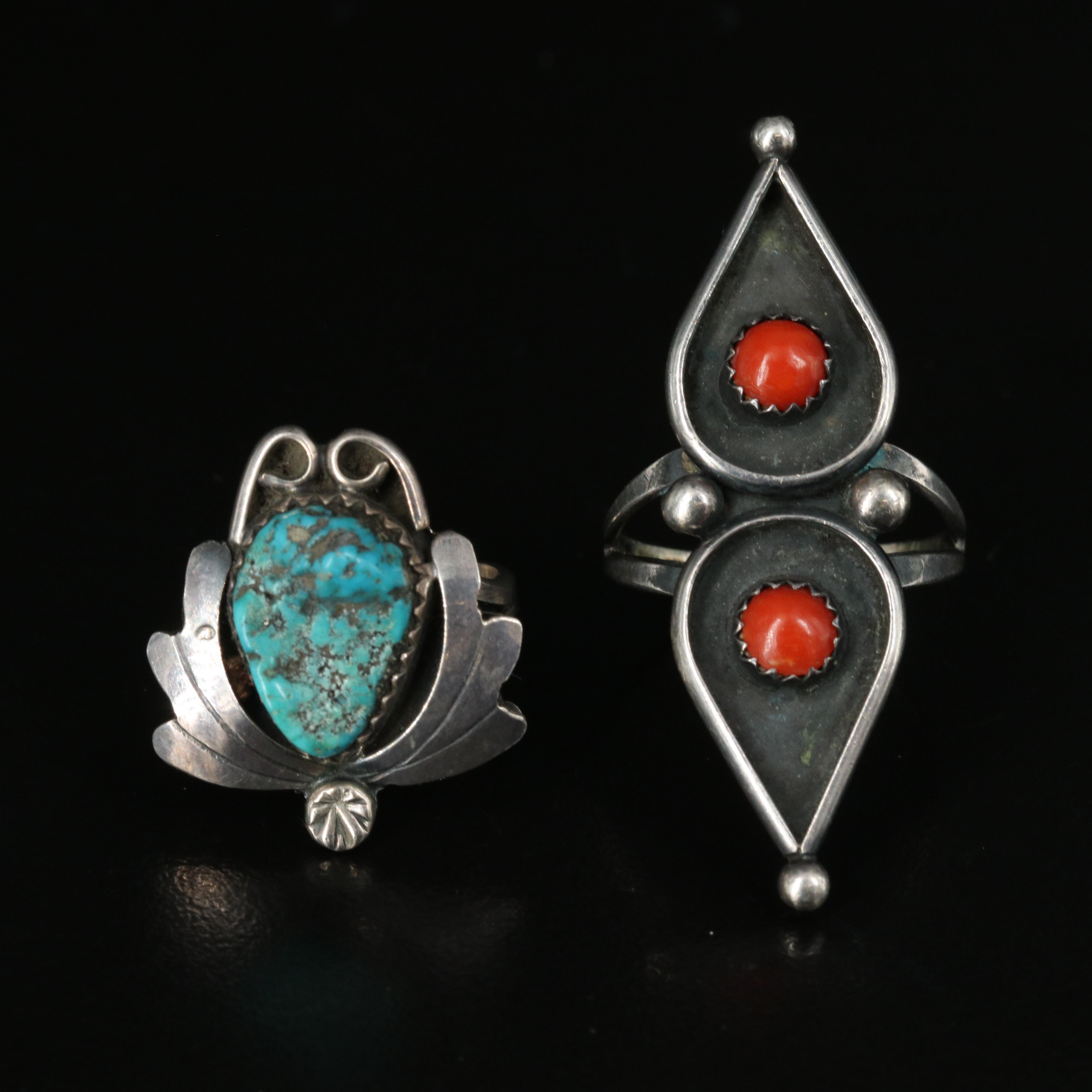 Southwestern Sterling Rings Including Turquoise and Coral