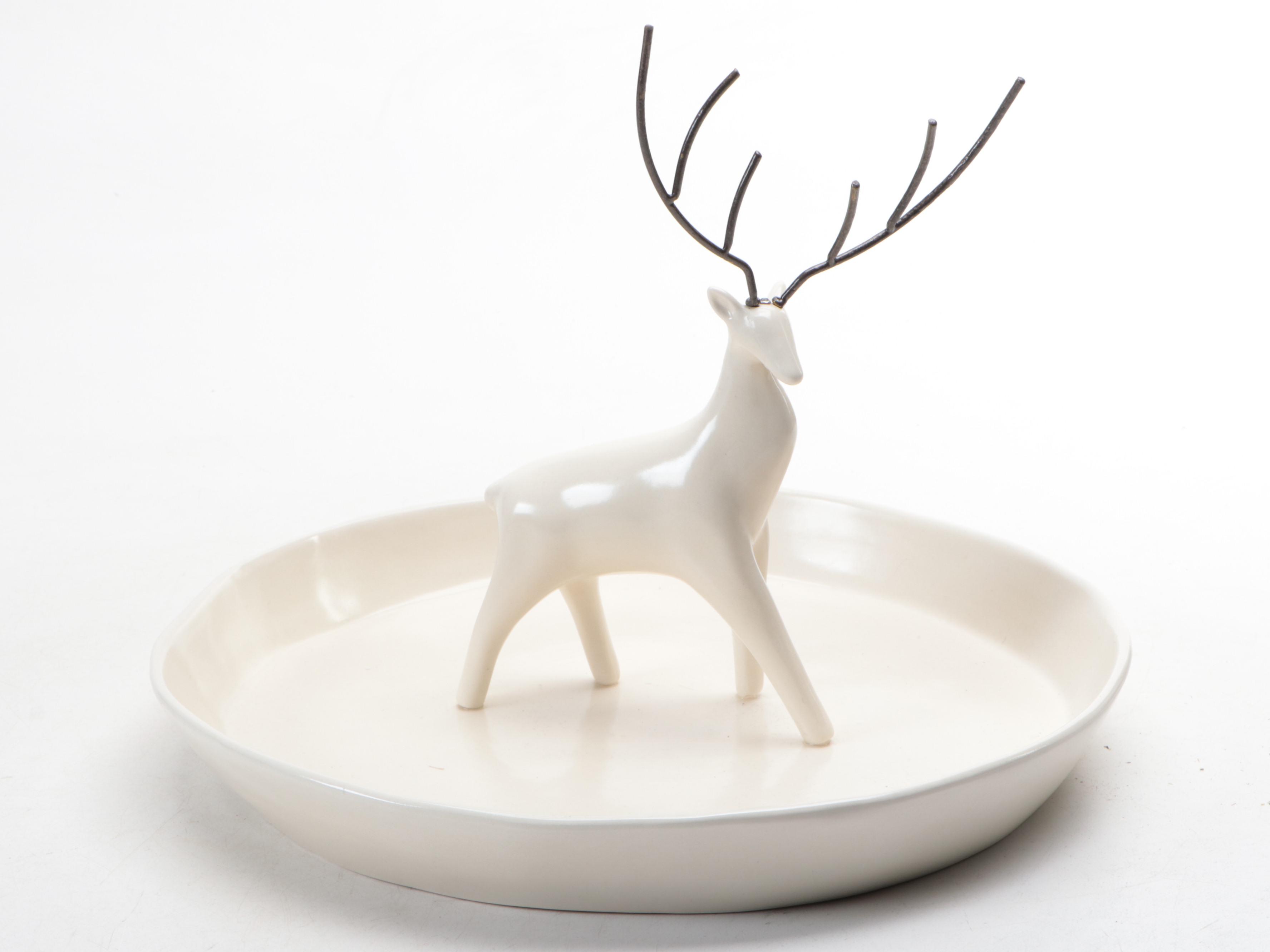 Ceramic Stag Plate with Black Metal Candlesticks