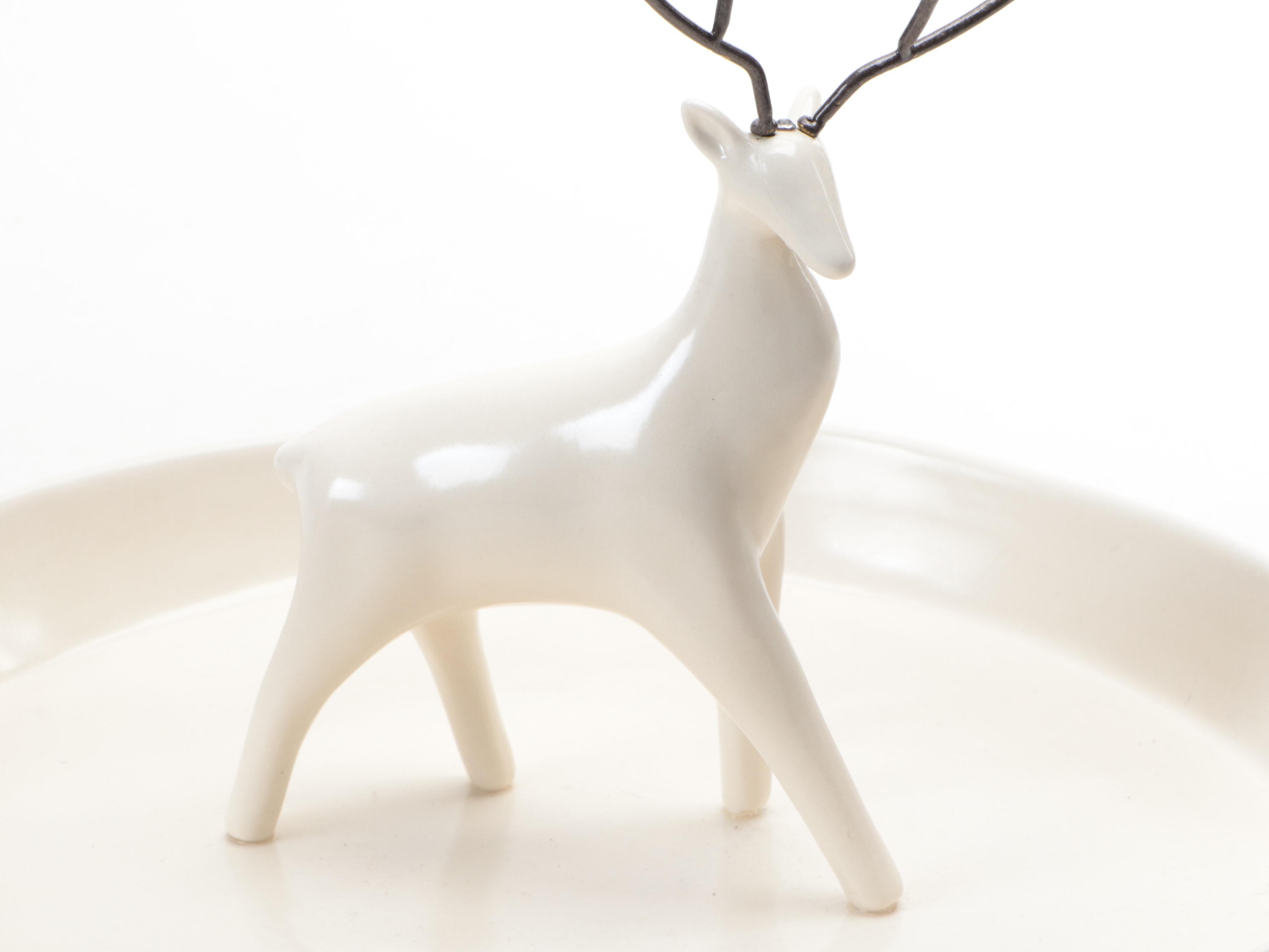 Ceramic Stag Plate with Black Metal Candlesticks