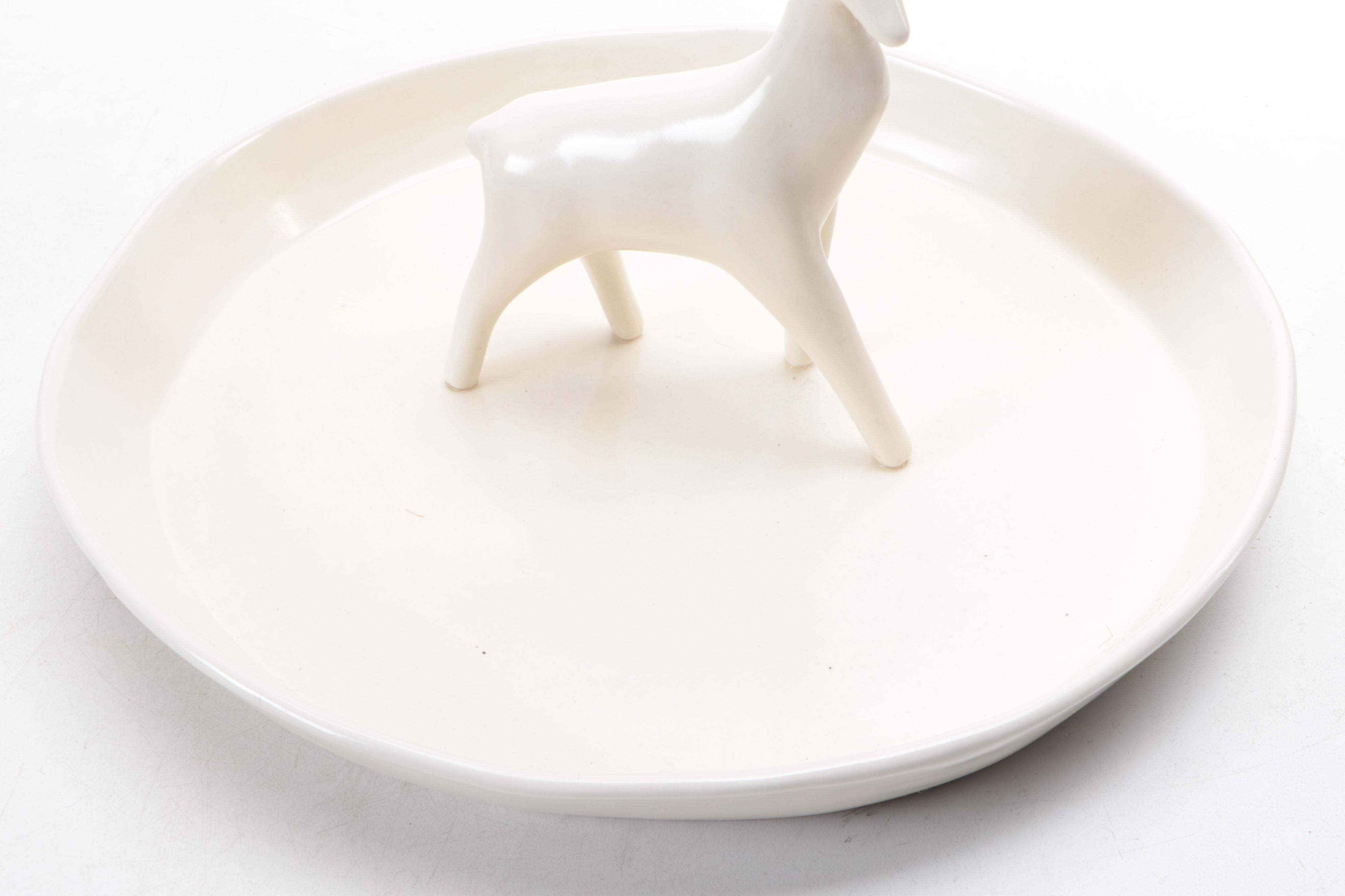 Ceramic Stag Plate with Black Metal Candlesticks