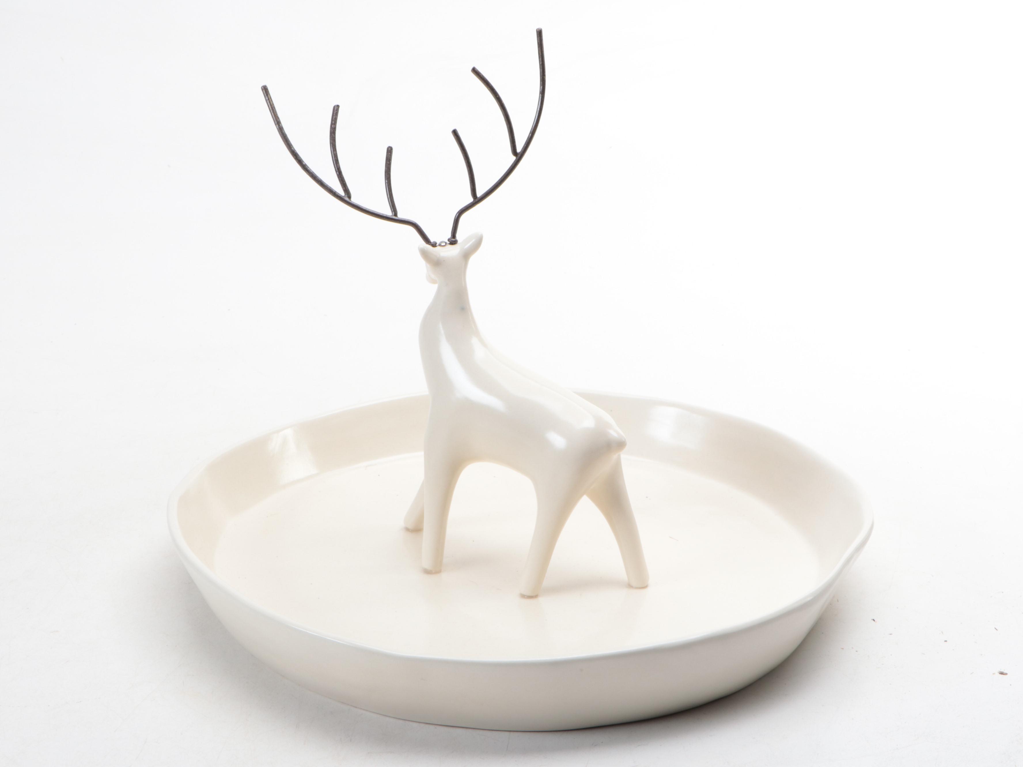 Ceramic Stag Plate with Black Metal Candlesticks