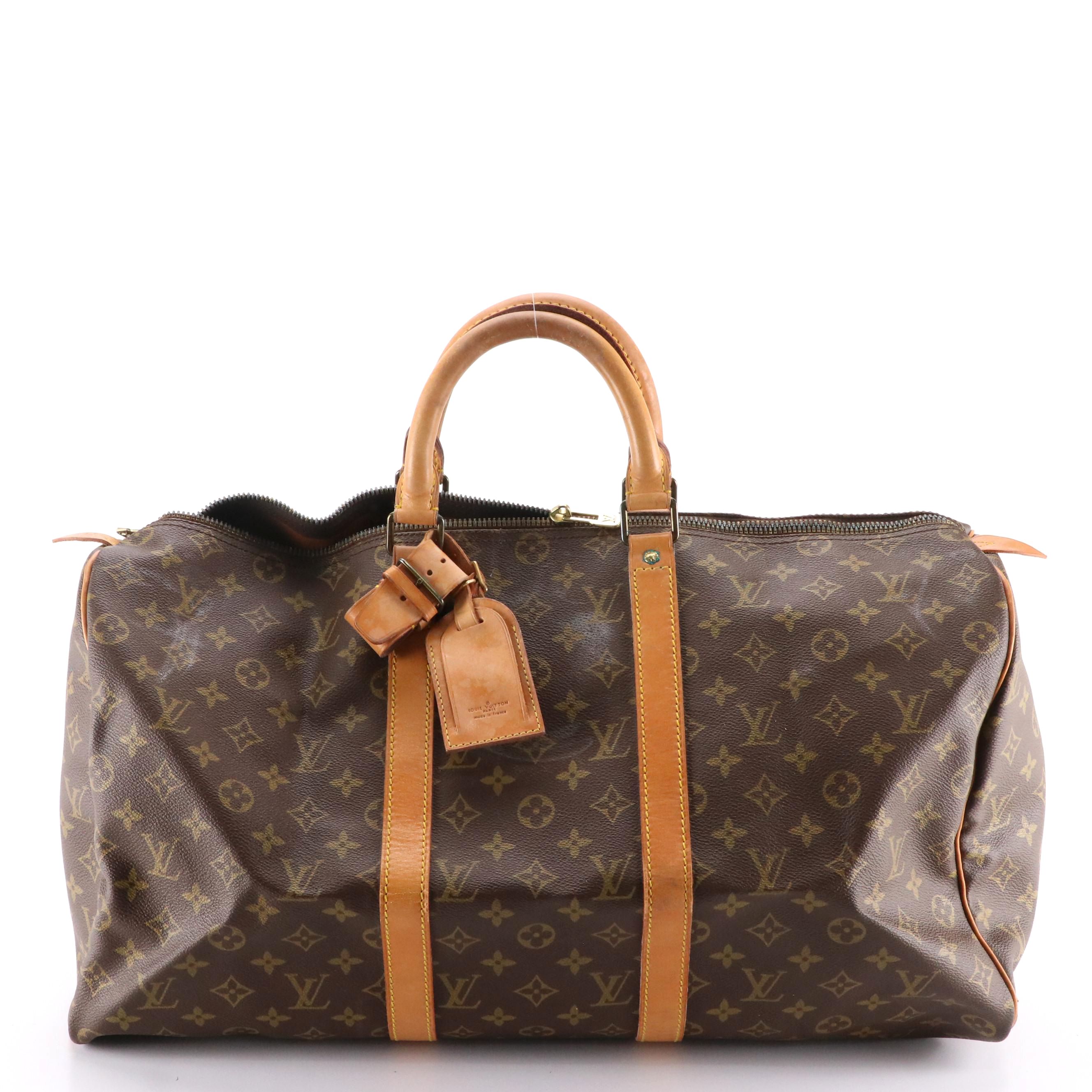Louis Vuitton Keepall 50 Travel Bag in Monogram Canvas and Leather