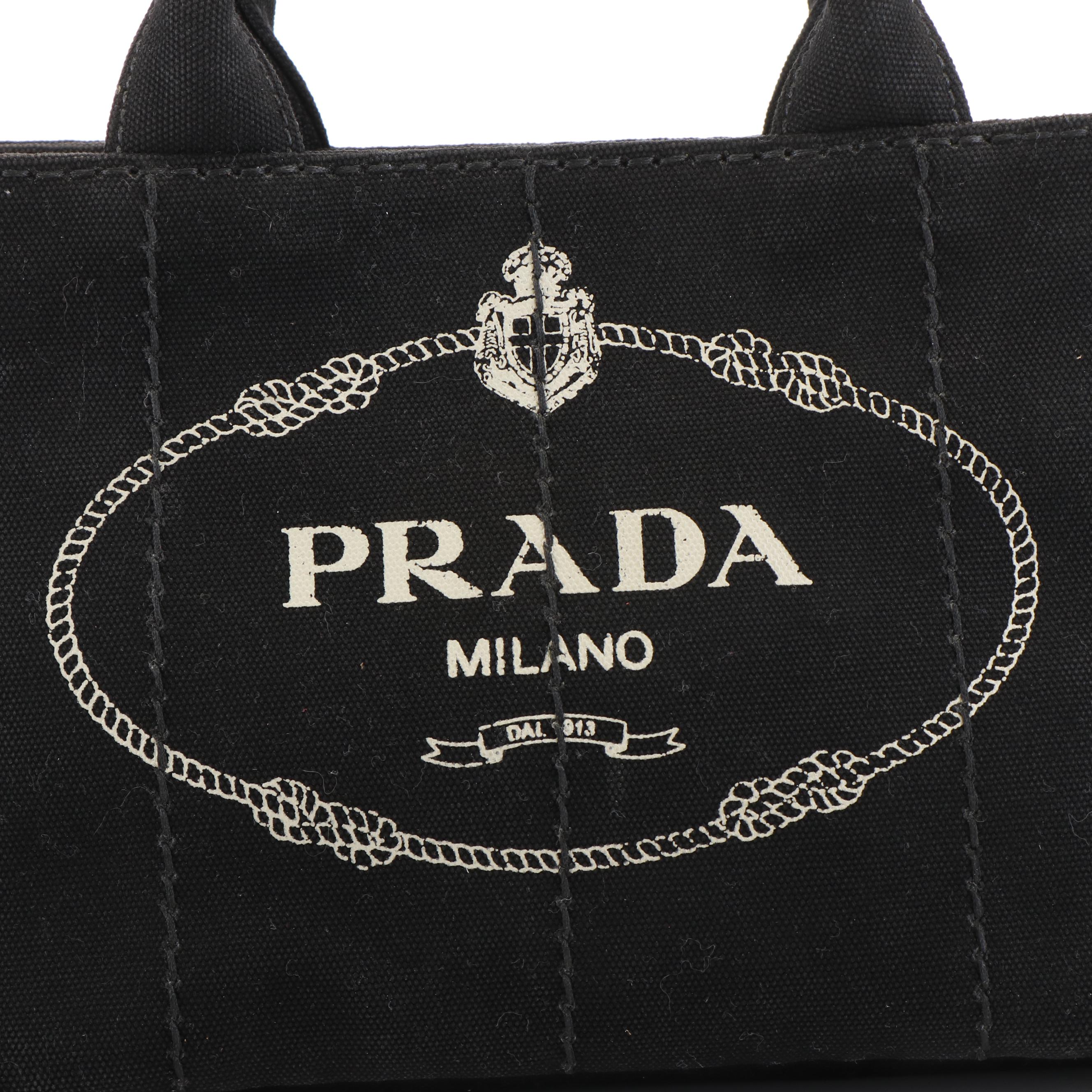 Prada Canapa Logo Black and White Canvas Tote Bag