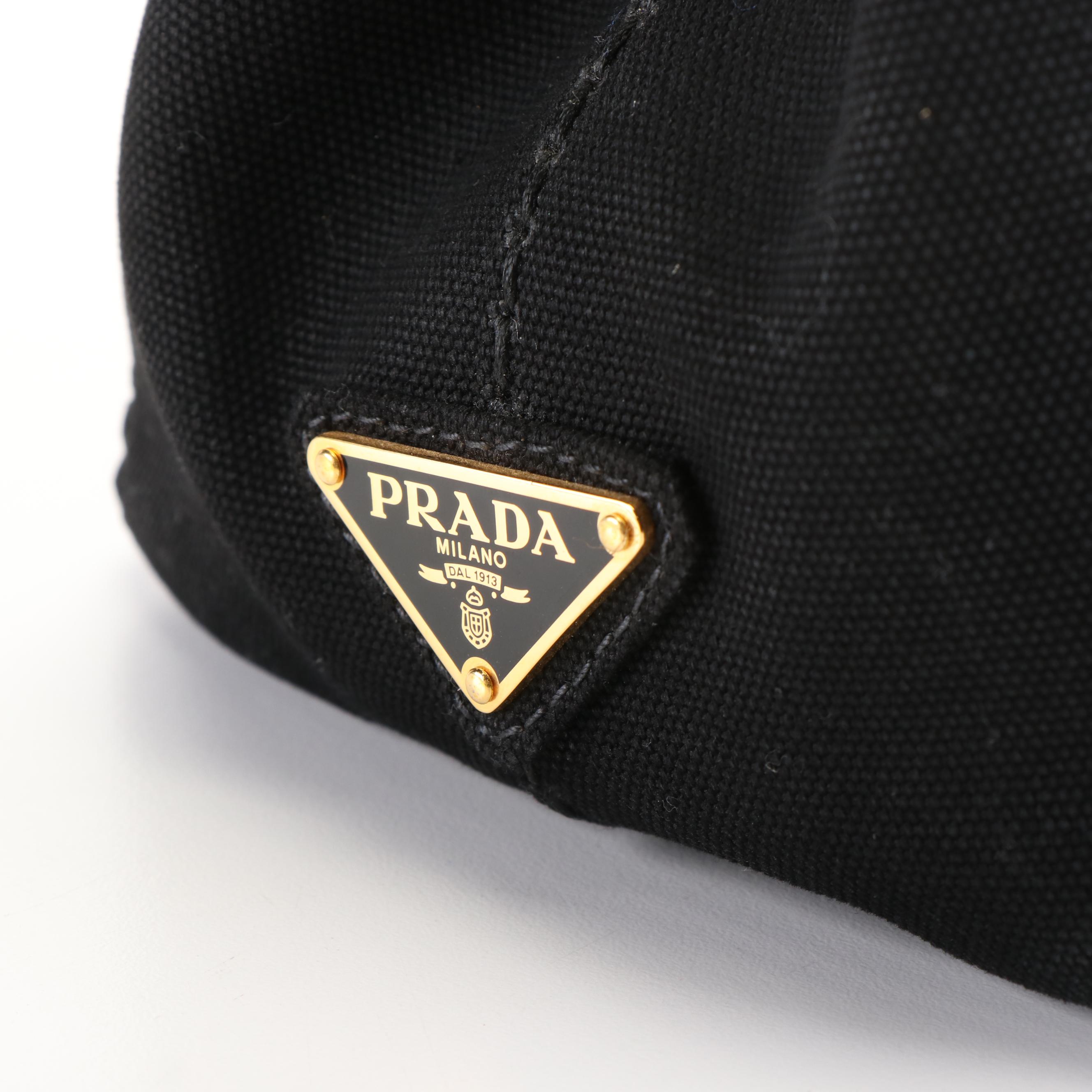 Prada Canapa Logo Black and White Canvas Tote Bag