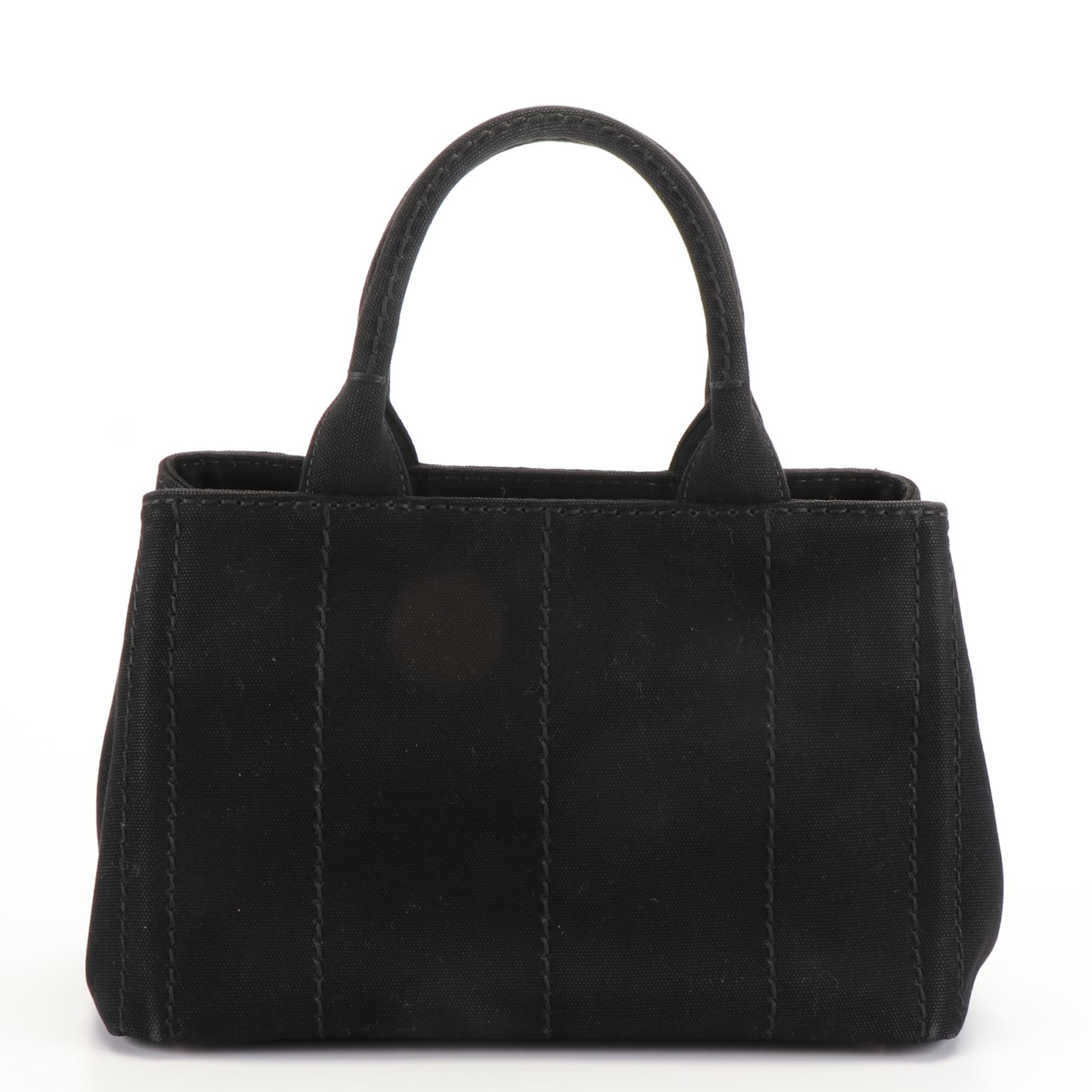 Prada Canapa Logo Black and White Canvas Tote Bag